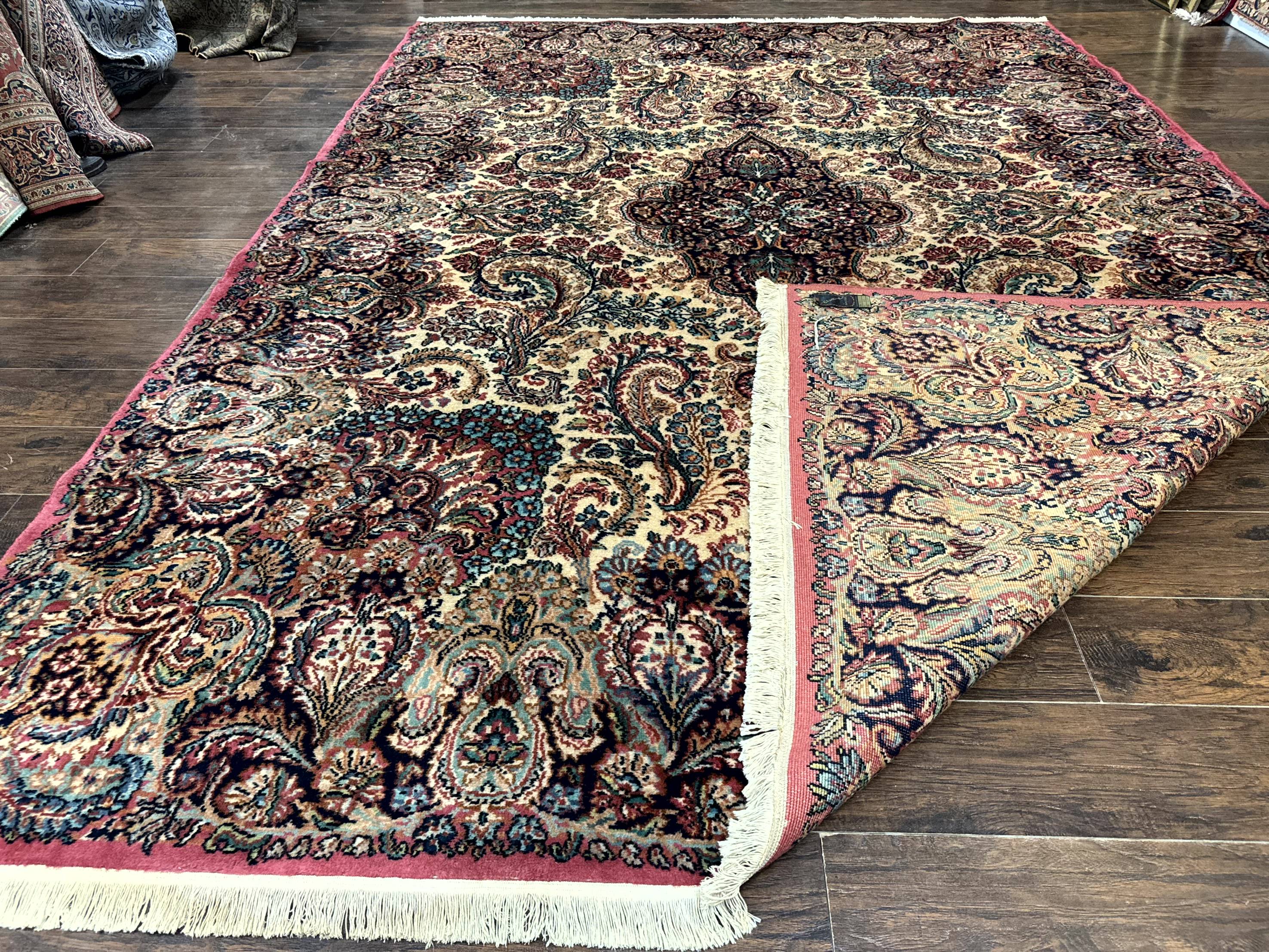 Antique Karastan Kirman Rug 8.8 x 12, Imperial Karastan #1427, Ivory Kirman