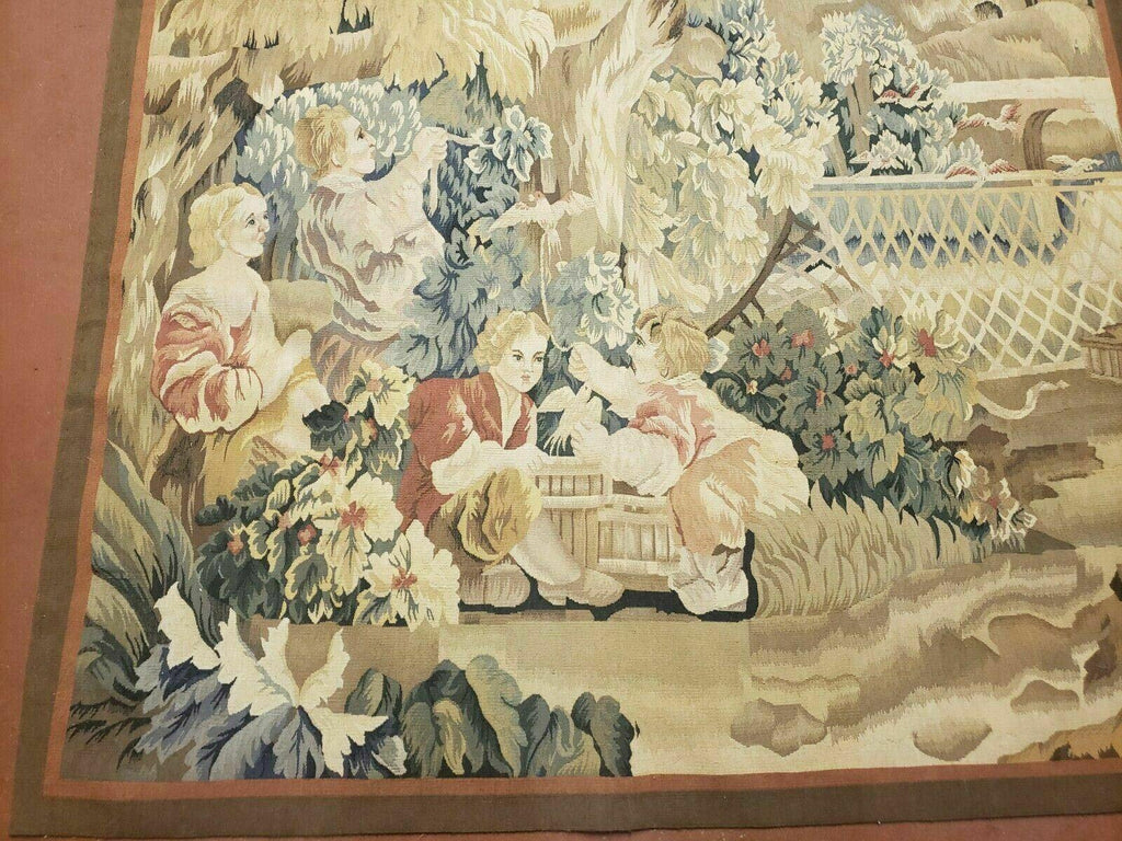 4' X 6' Tapestry French Design Handmade Aubusson Weave Nature One Of A Kind
