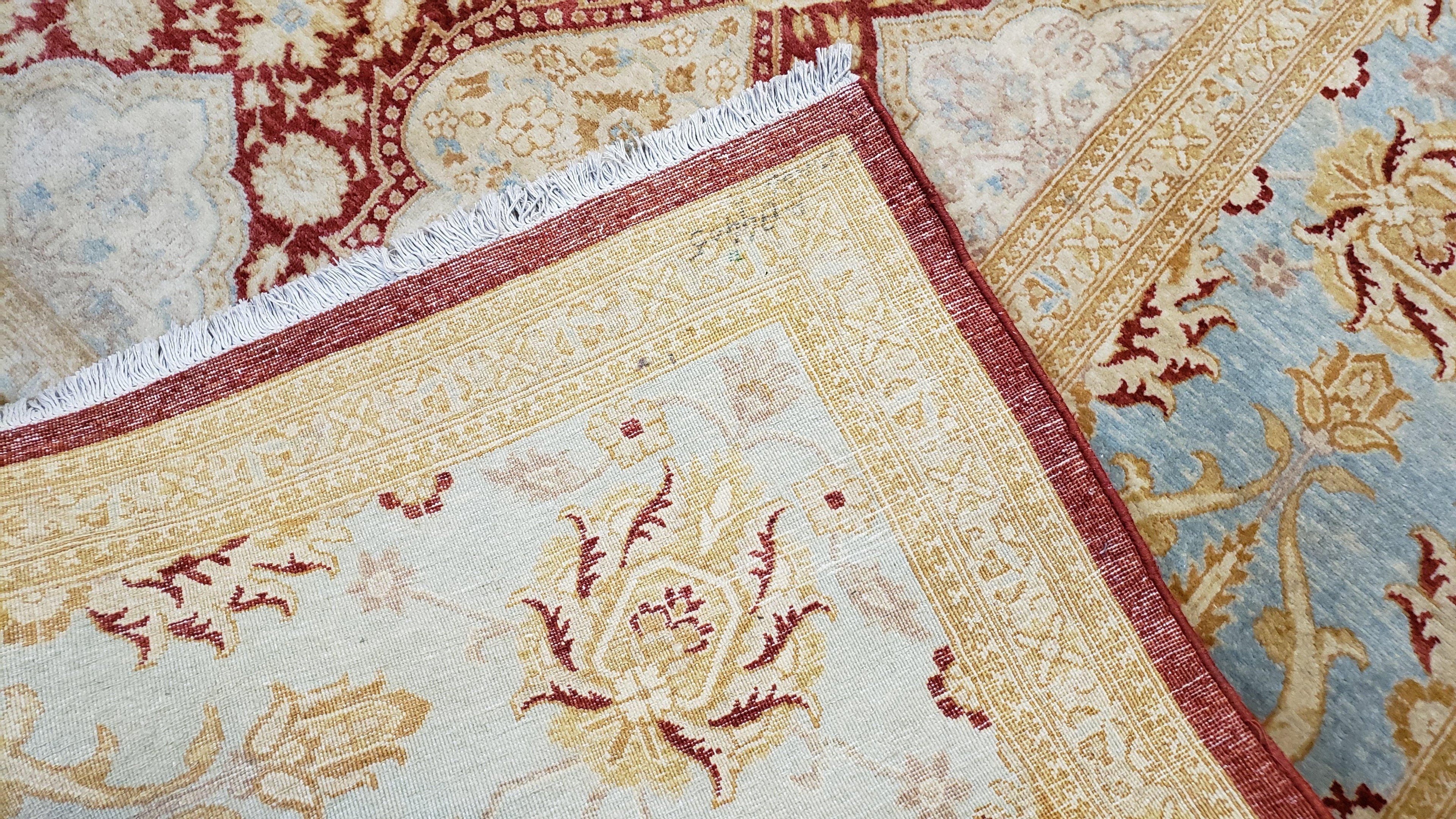 9x12 Peshawar Rug Pakistani Oriental Carpet Sky Blue and Red Wool Vintage Master Bedroom Rug Hand-Knotted Living Room Rug Dining Room Rug