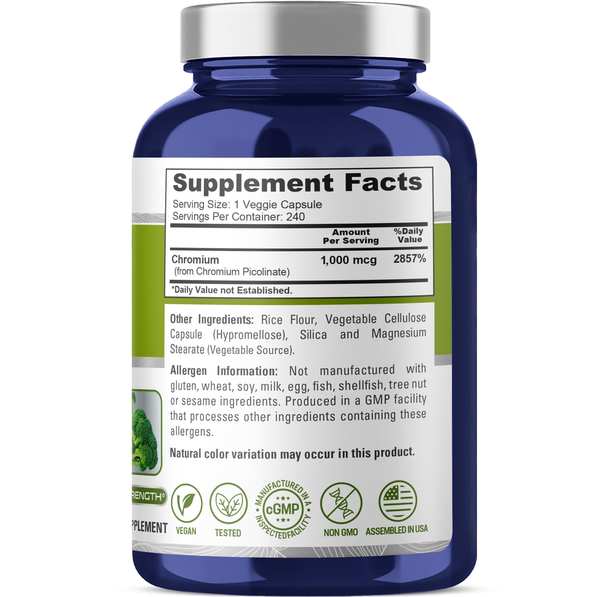 NusaPure Chromium Picolinate 1000mcg 240 Veggie Capsules (Non-GMO, Vegan)