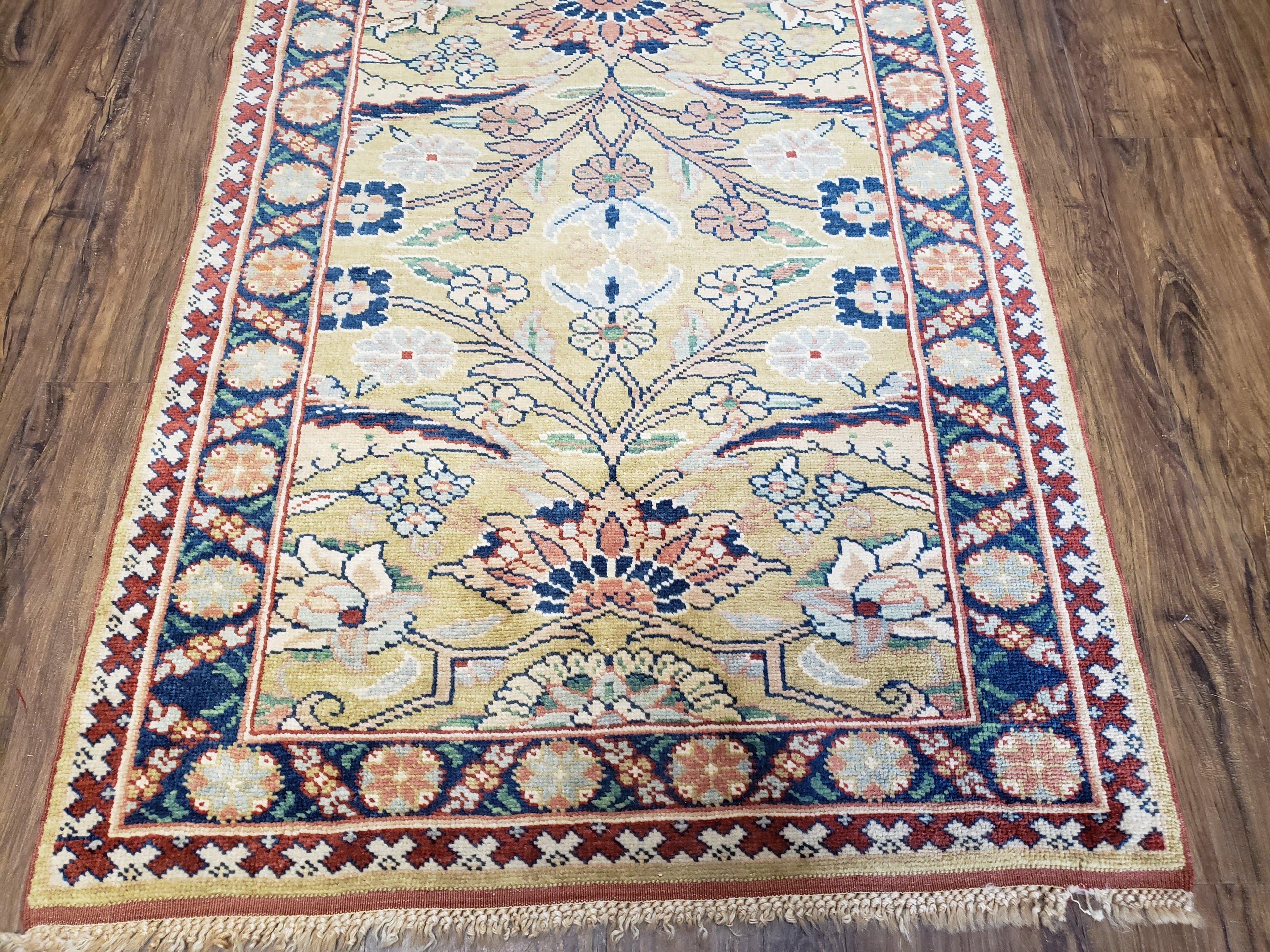 Hallway Runner Rug, Kitchen Runner, Sultanabad Hand Knotted Rug, Farmhouse Rug, 1950s Rug, Mahal Rug, Turkish Rug, Long Runner, Yellow