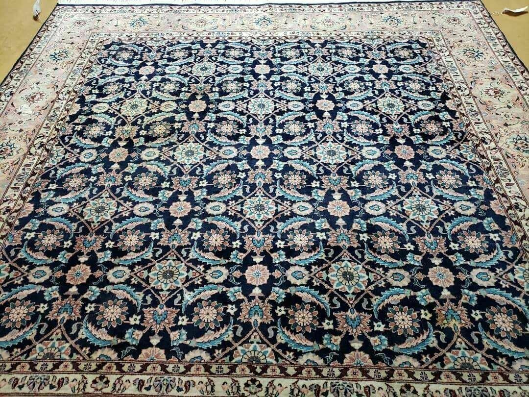 Square Indo Persian Rug 6x6, Hand Knotted, Wool, Allover Pattern