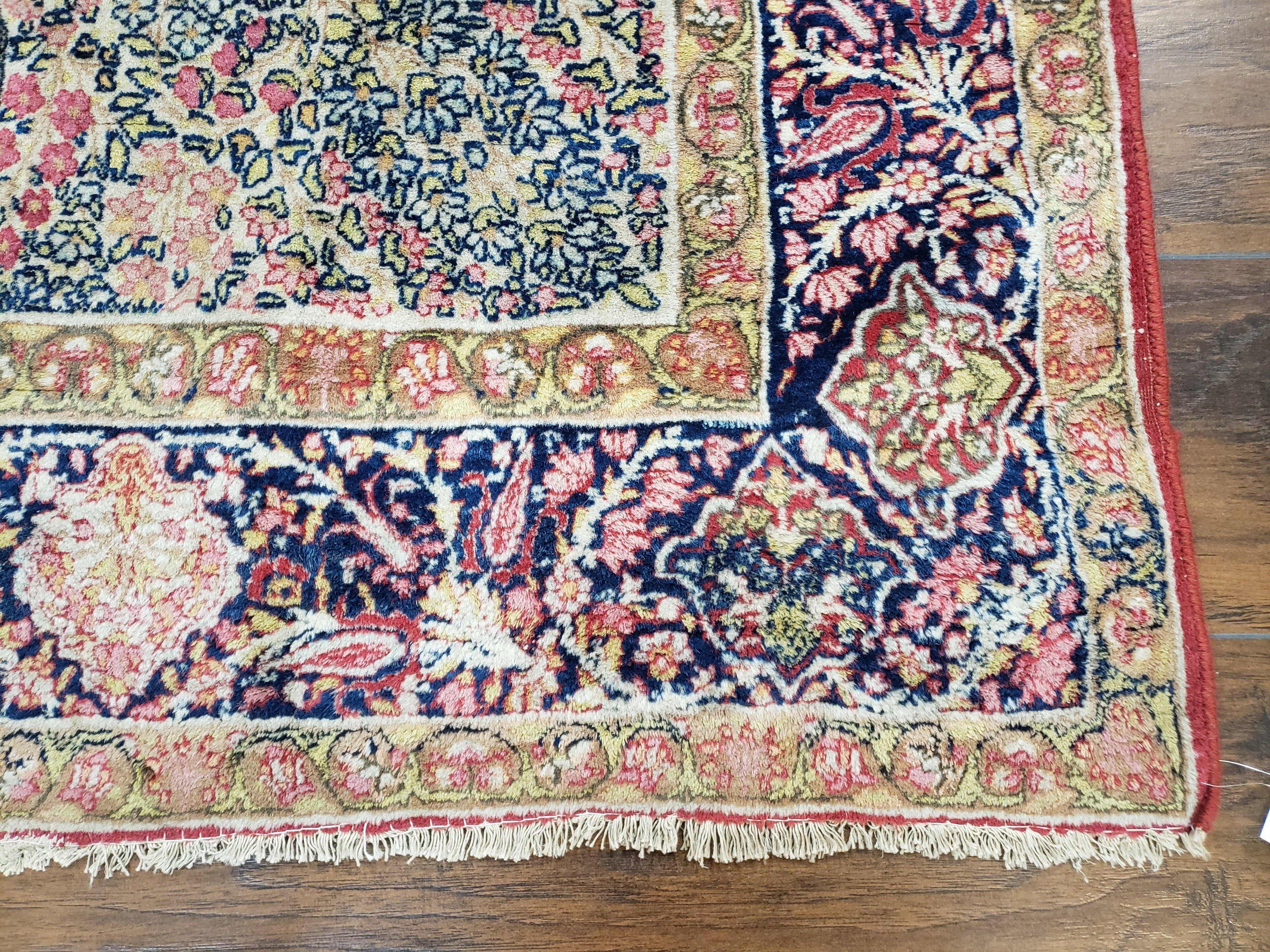 Antique Persian Kerman Lavar Rug 4.4 x 7.5, Highly Collectible Rare, 1880s Rug, Millefleurs, Cows, Wool Hand Knotted, Pictorial