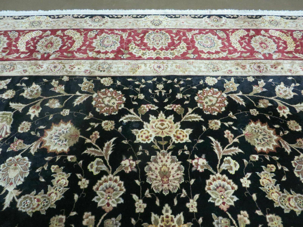 9' X 12' Vintage Handmade Fine Chinese Oriental Floral Wool Rug Silk Black