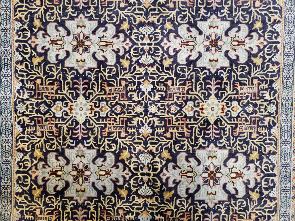 Navy Blue Persian Kashan Rug, Hand-Knotted, Wool, 4' 8" x 7' 4", Pair B