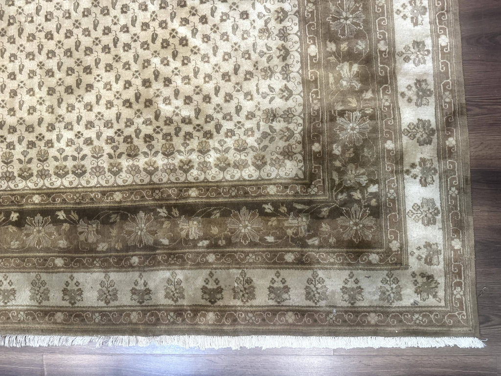 Indo Persian Rug 8x10, Allover Pattern, Beige, Wool Handmade Carpet