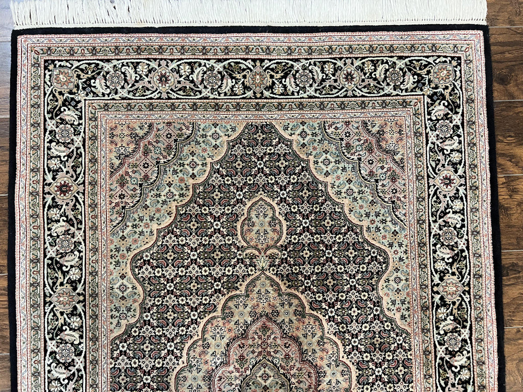 Sino Persian Rug 4x6, Fine Hand Knotted Carpet, Black, Wool, Vintage Rug 4 x 6, Herati Mahi, 300 KPSI