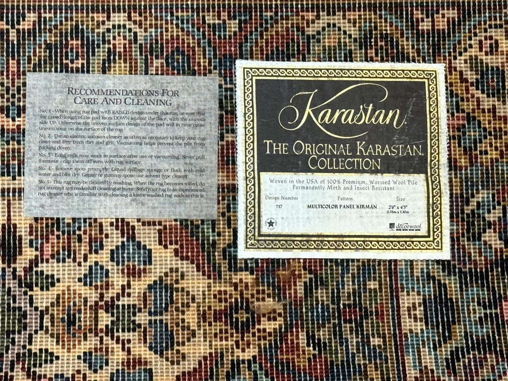 Karastan Rug 2.6 x 4 Multicolor Panel Kirman #717, Original 700 Series, Wool Pile Discontinued