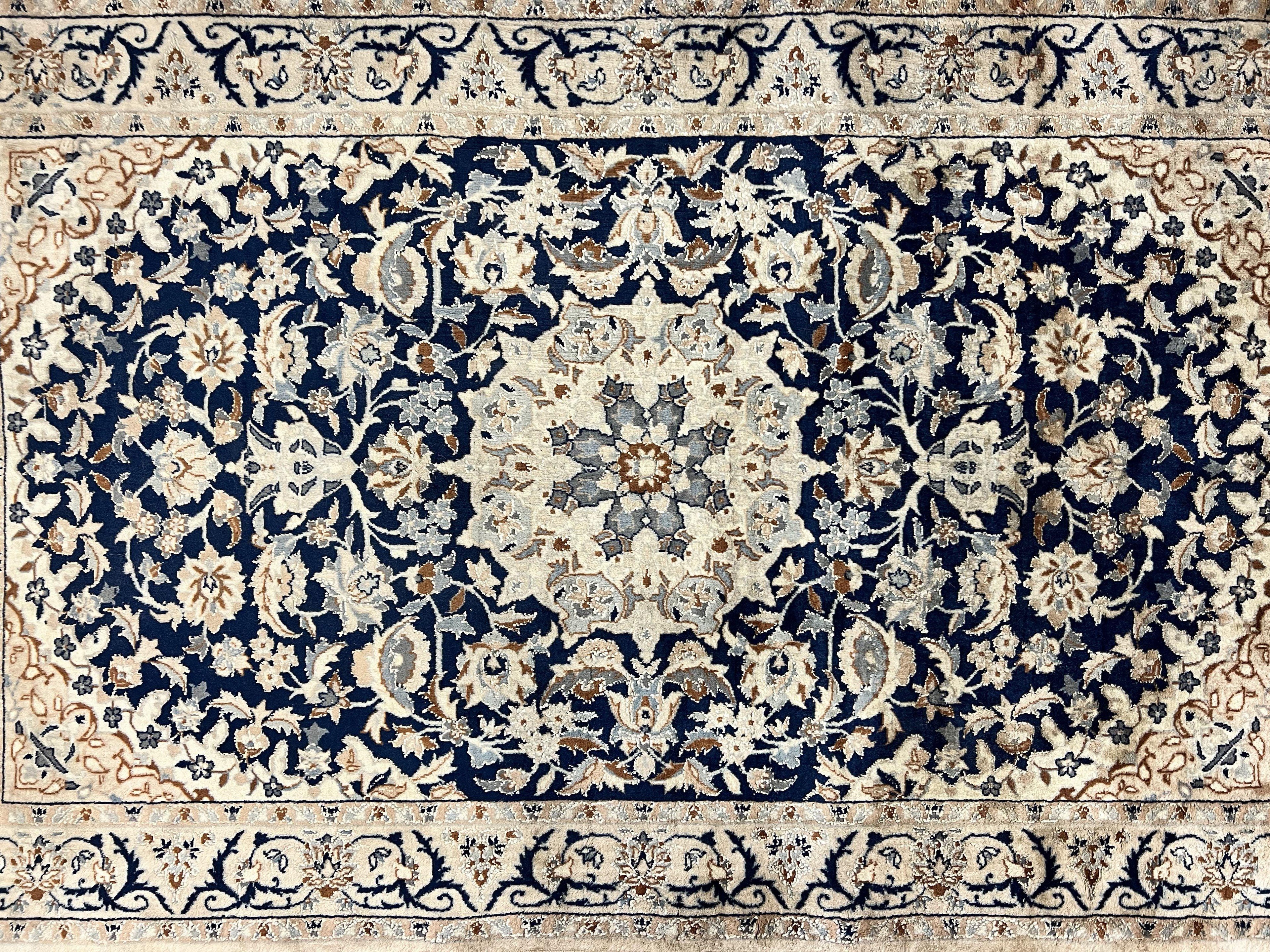 Persian Nain Rug 3x5, Floral Medallion Oriental Carpet, Very Fine Hand Knotted Handmade Wool and Silk Highlights Rug, Vintage Semi Antique