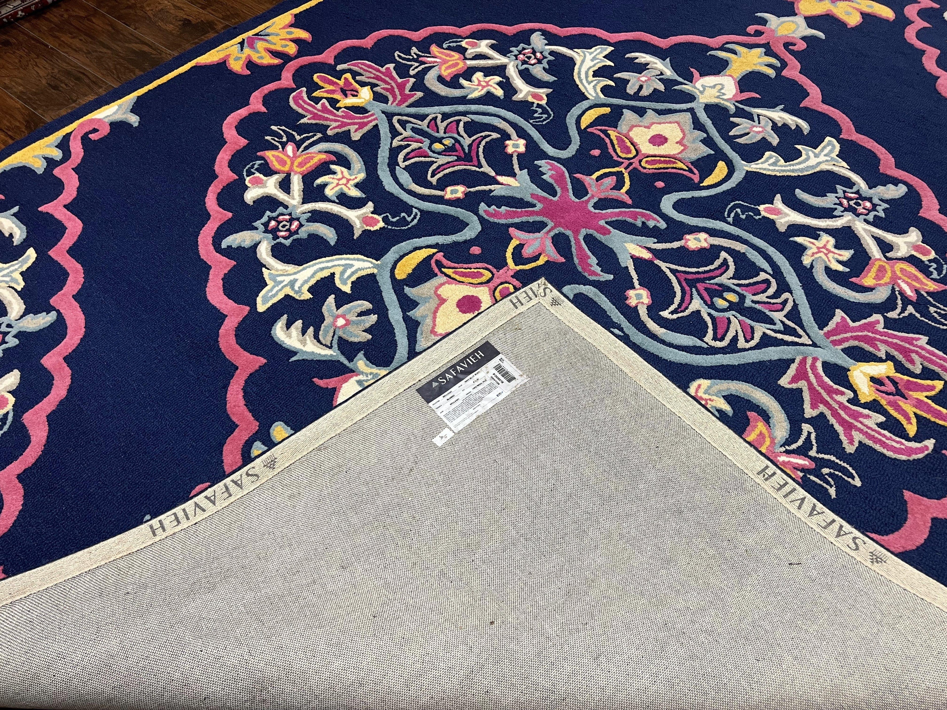 Safavieh Rug 8x10 Belagio Collection, Navy Blue Pink Yellow, Power-Loomed Wool Carpet, Floral Area Rug, Modern Rug, Room Sized 8 x 10 ft Rug