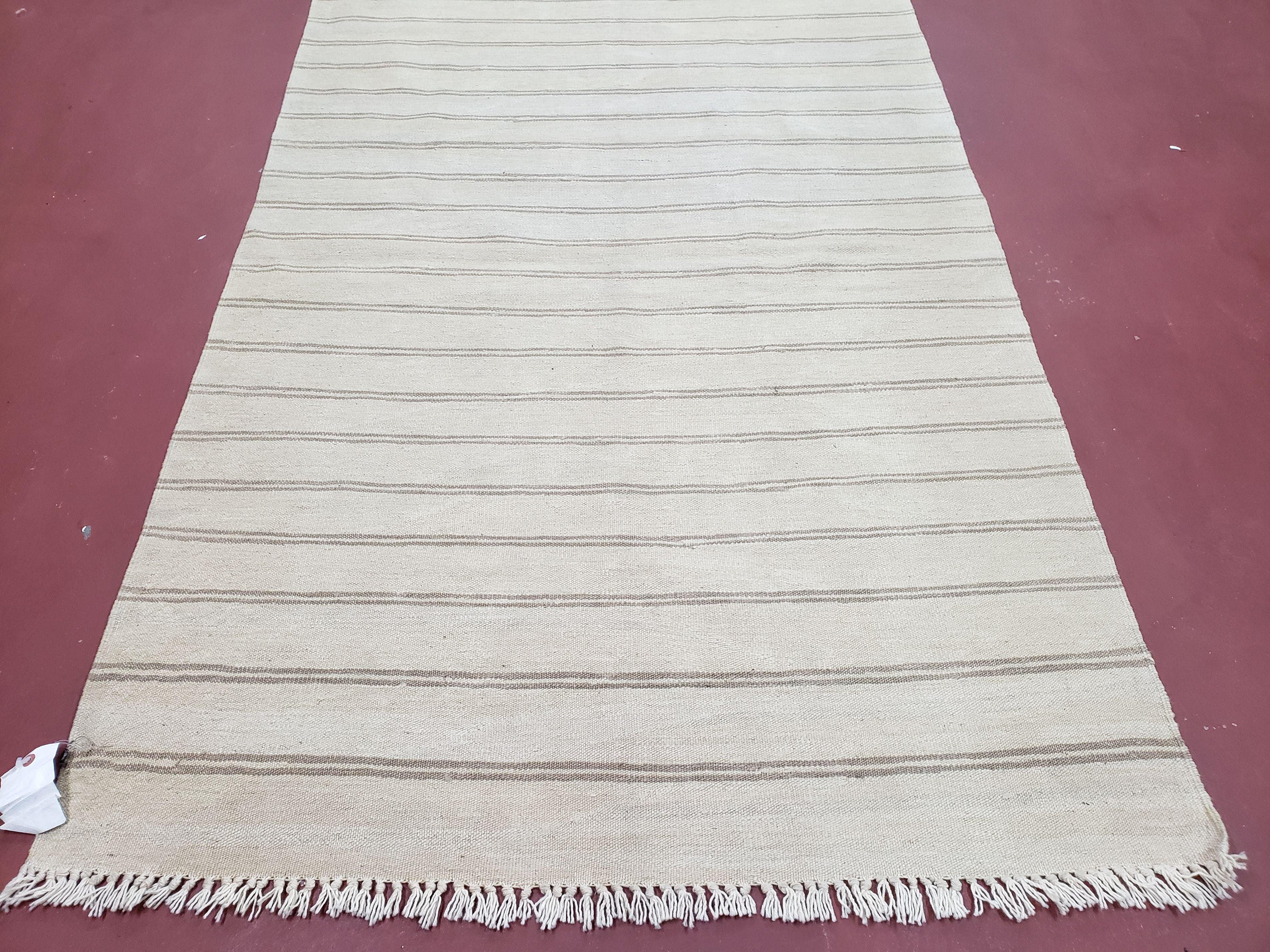 New Striped Turkish Kilim Area Rug 4x6 ft, Hand-Knotted, Wool, Light Gray, Earth Tone Decor, Flatweave Kilim, Two Toned Rug, Southwestern