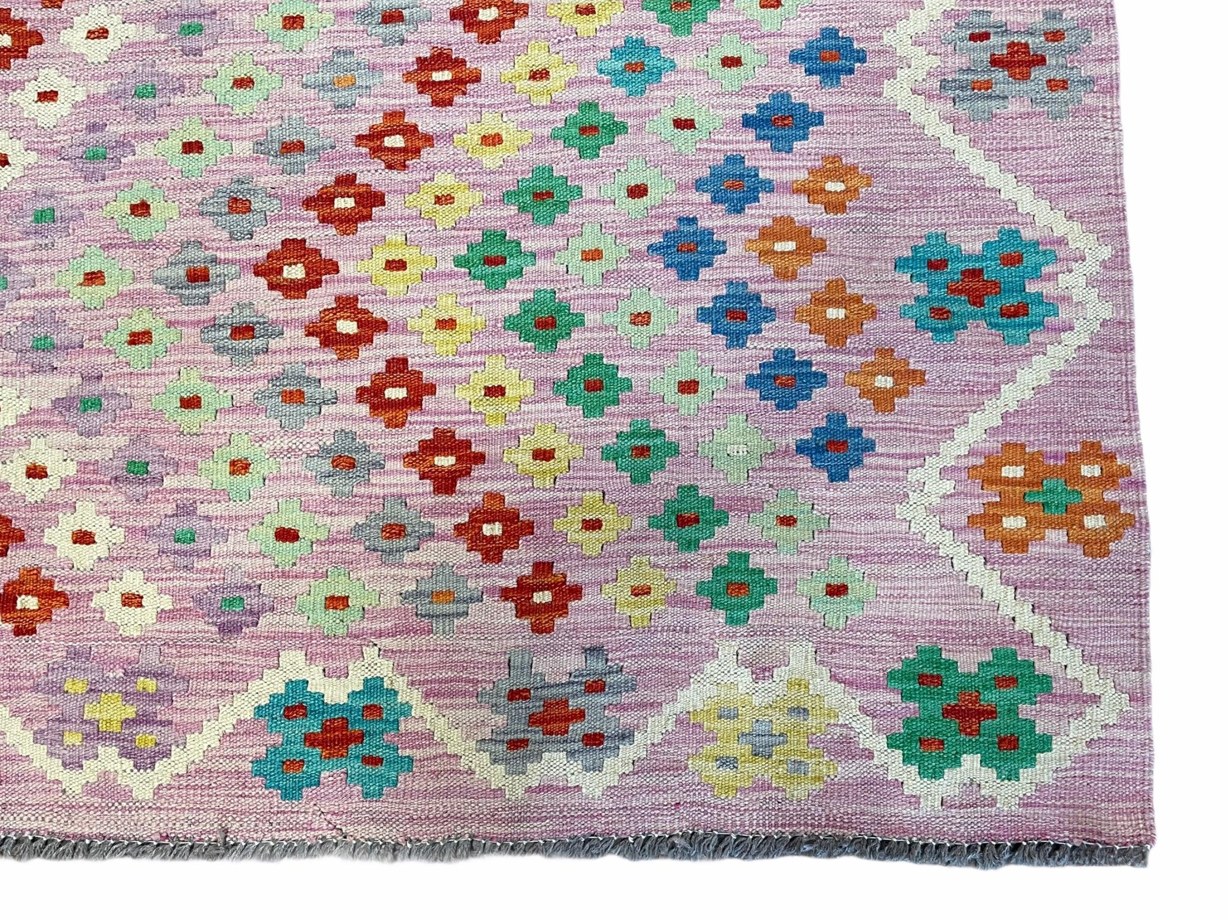 Pink Kilim Rug 6x8 Colorful Turkish Kilim Rug 6 x 8 Flat Weave Kilim Playful Kilim Multicolor Anatolian Chobi New Kilim