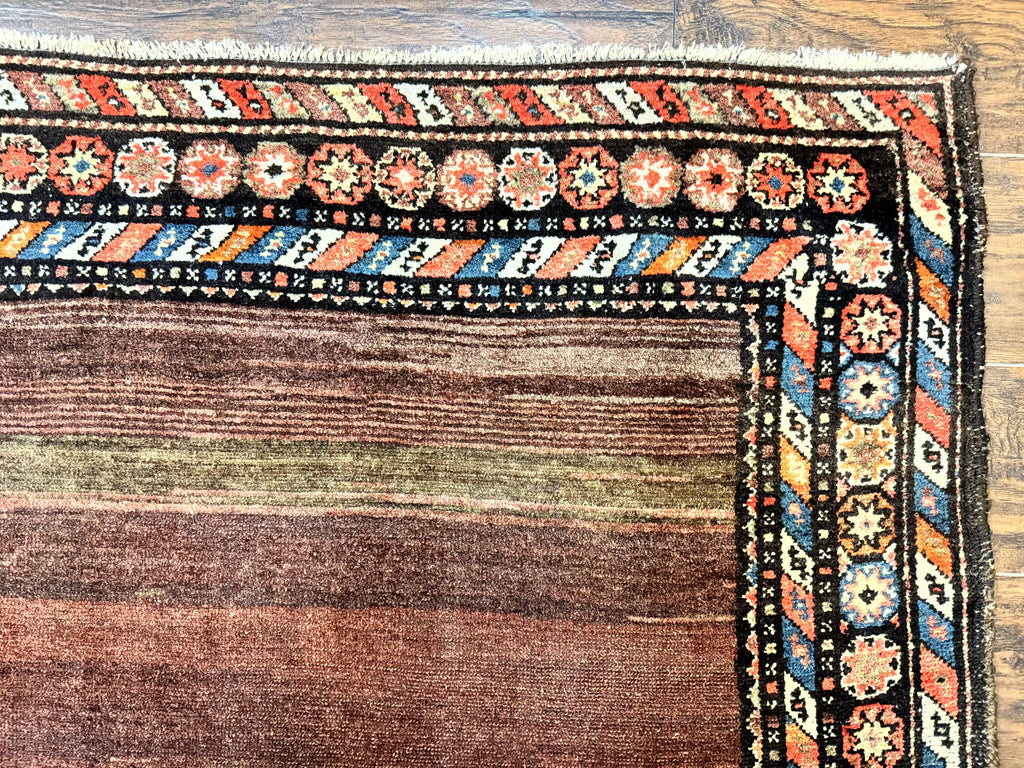 Antique Persian Rug 4x7, Sarab Tribal Wool Carpet, Brown and Multicolor, Handmade Wide Runner Rug 4 x 7, Open Field, Rainbow Border