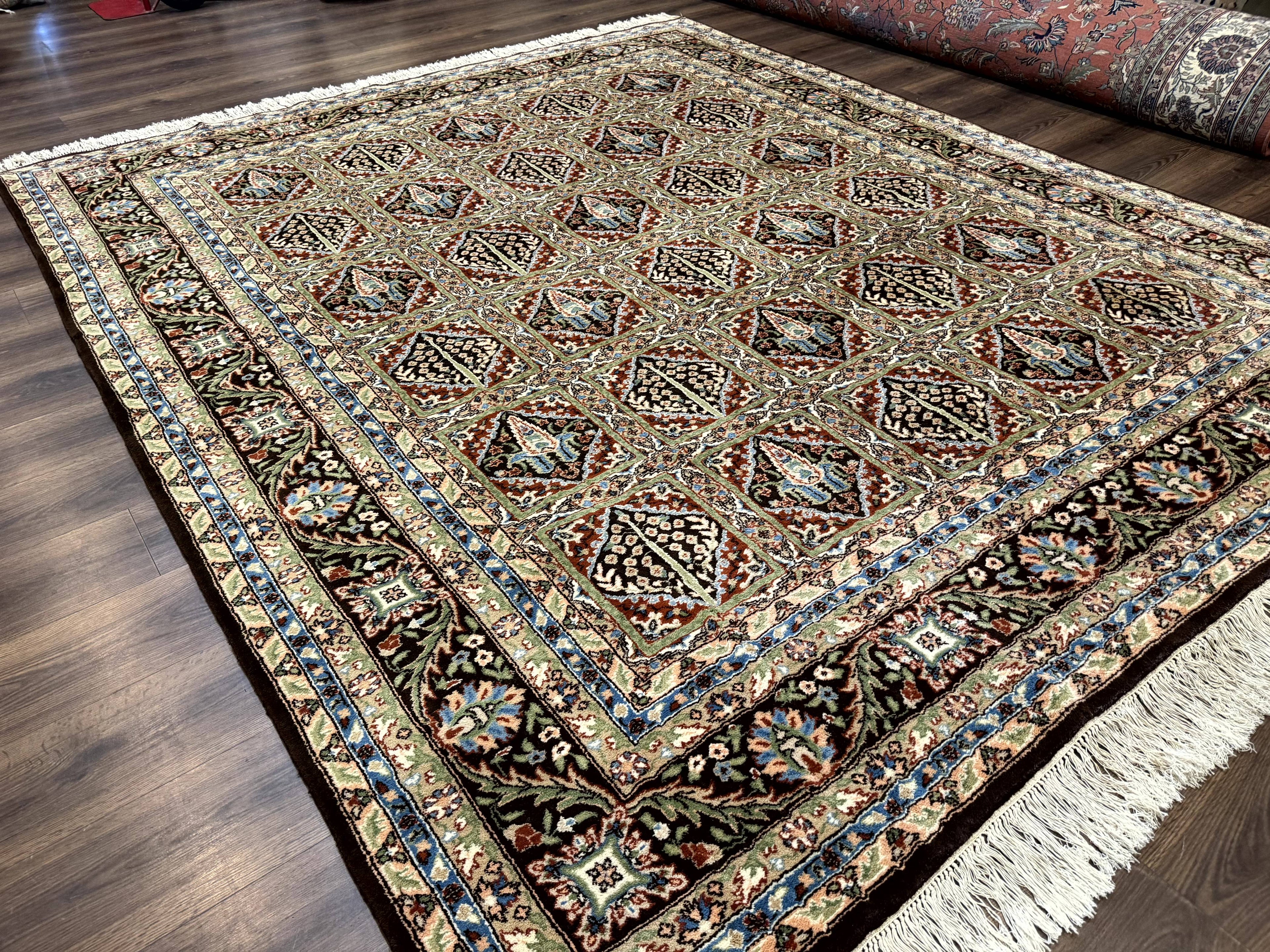 Sino Persian Rug 8x10, Panel Design, Brown, Multicolor, Wool, Cedar Trees