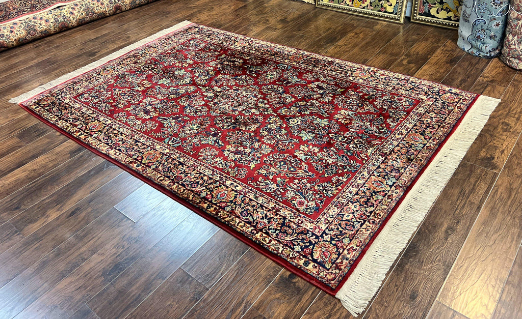 Karastan Rug 5.9 x 9 Red Sarouk #785, Wool Original 700 Series, Vintage