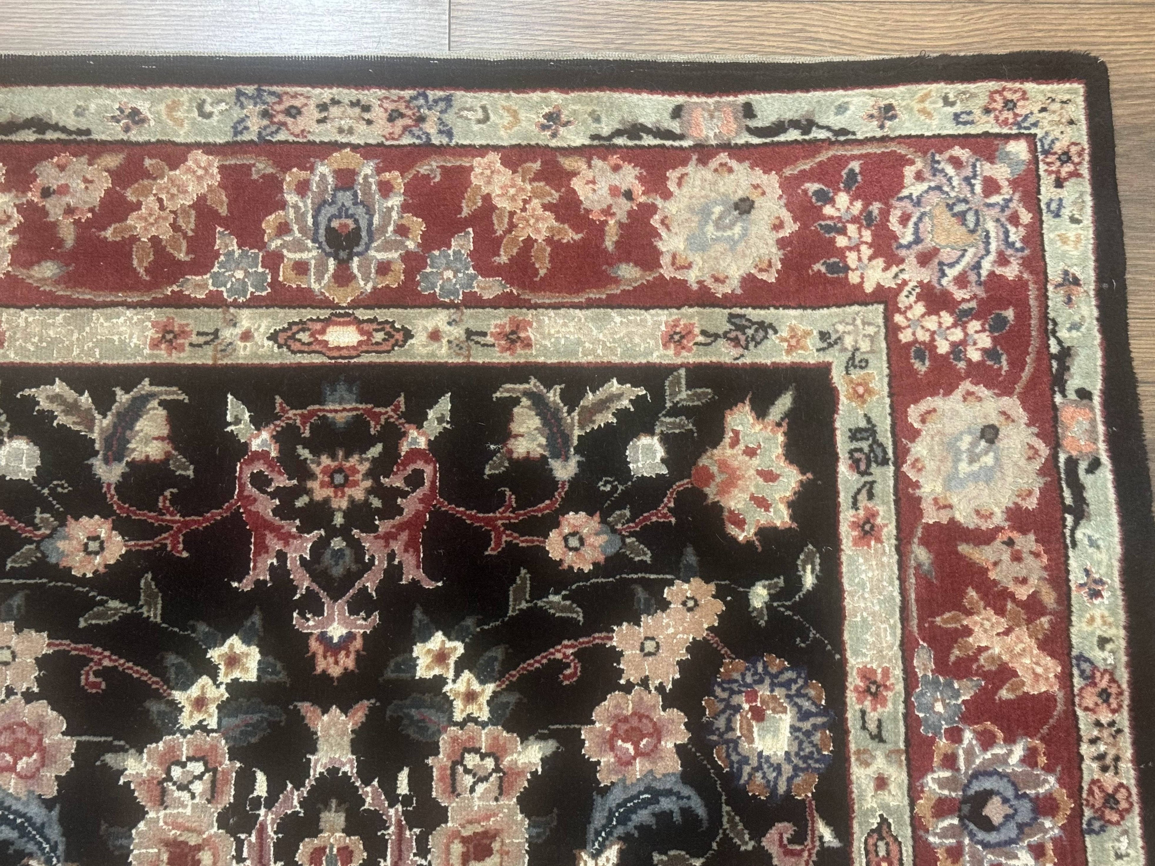 Black Sino Persian Rug 3x5, Wool with Silk Highlights, Floral, Fine 170 KPSI