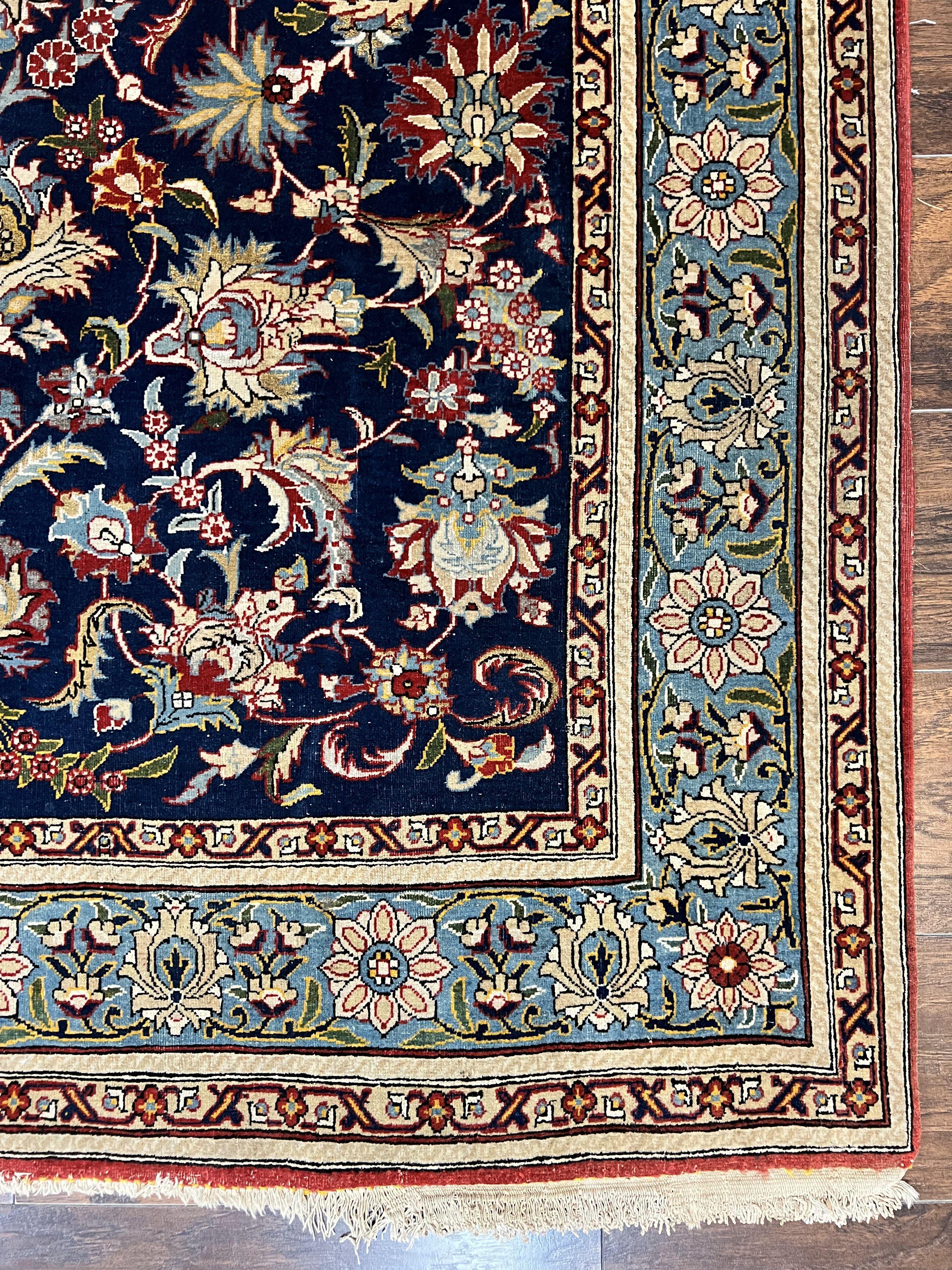 Blue Persian Qum Rug 5x7, Very Fine and Wonderful Authentic Persian Carpet, Wool Hand Knotted Vintage Semi Antique Oriental Rug, Floral, Ghom Qom Rug