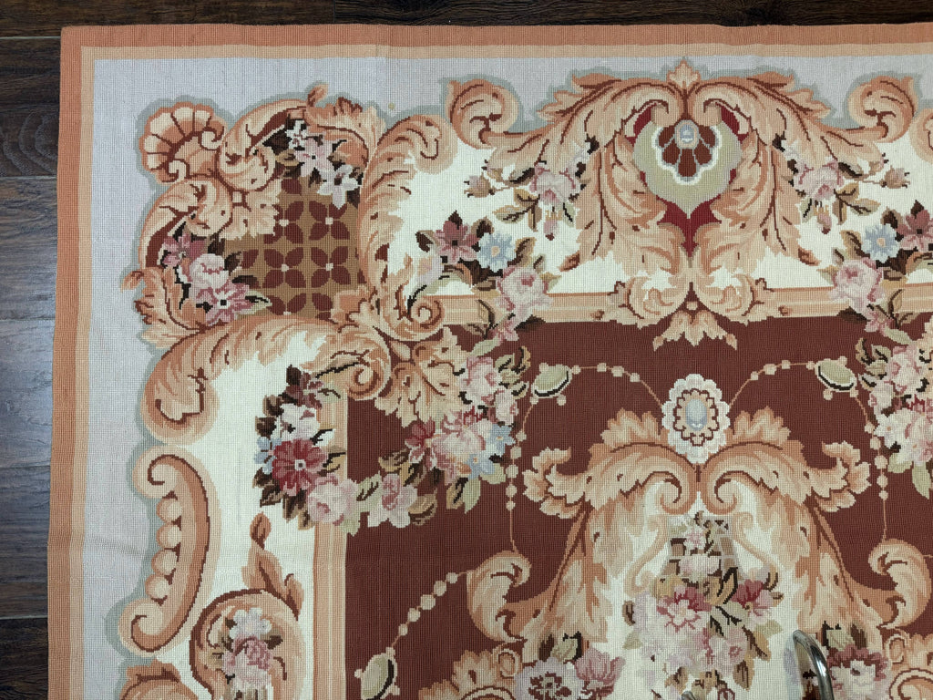 Vintage Needlepoint Rug 6x9, Aubusson Rug, Flatweave Wool Elegant Carpet, Medium Size, French European Design