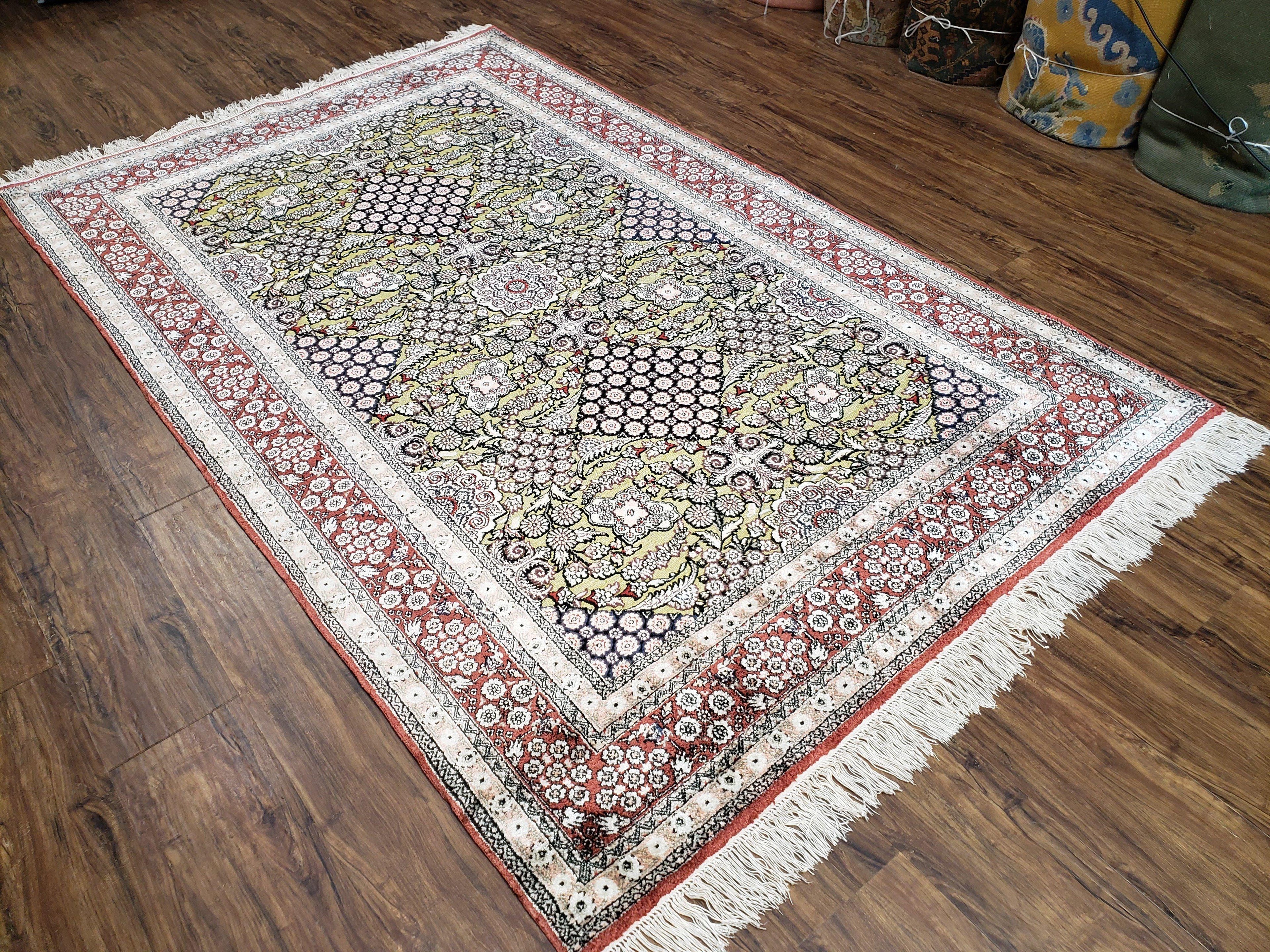 5x8 Indian Kashmiri Silk Rug with Gold Threads