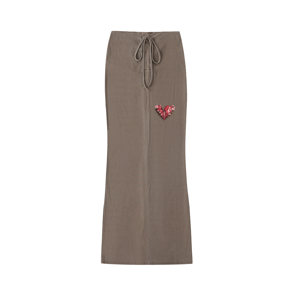 Dyed Washed Drawstring Maxi Skirt
