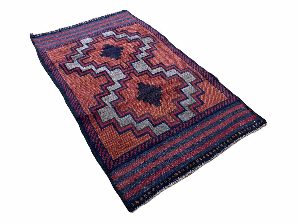 3X5 Vintage Handmade Tribal Wool Rug Balouchi Rug Afghan Rug Red 2' 8" X 4' 8"