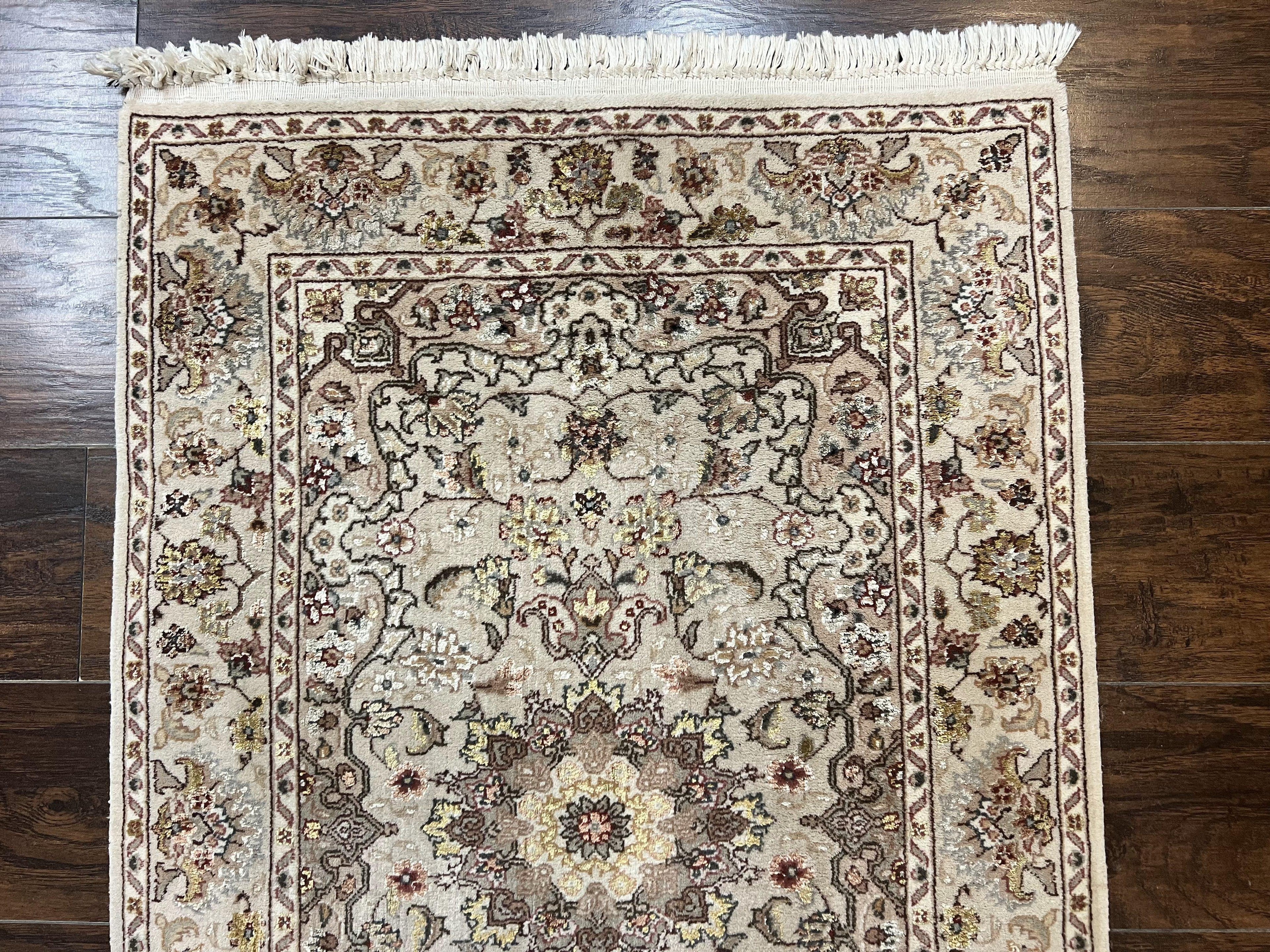 Sino Persian Rug 2.5 x 4, Hand Knotted Oriental Carpet, Small Persian Rug, Floral Medallion, Wool, Vintage