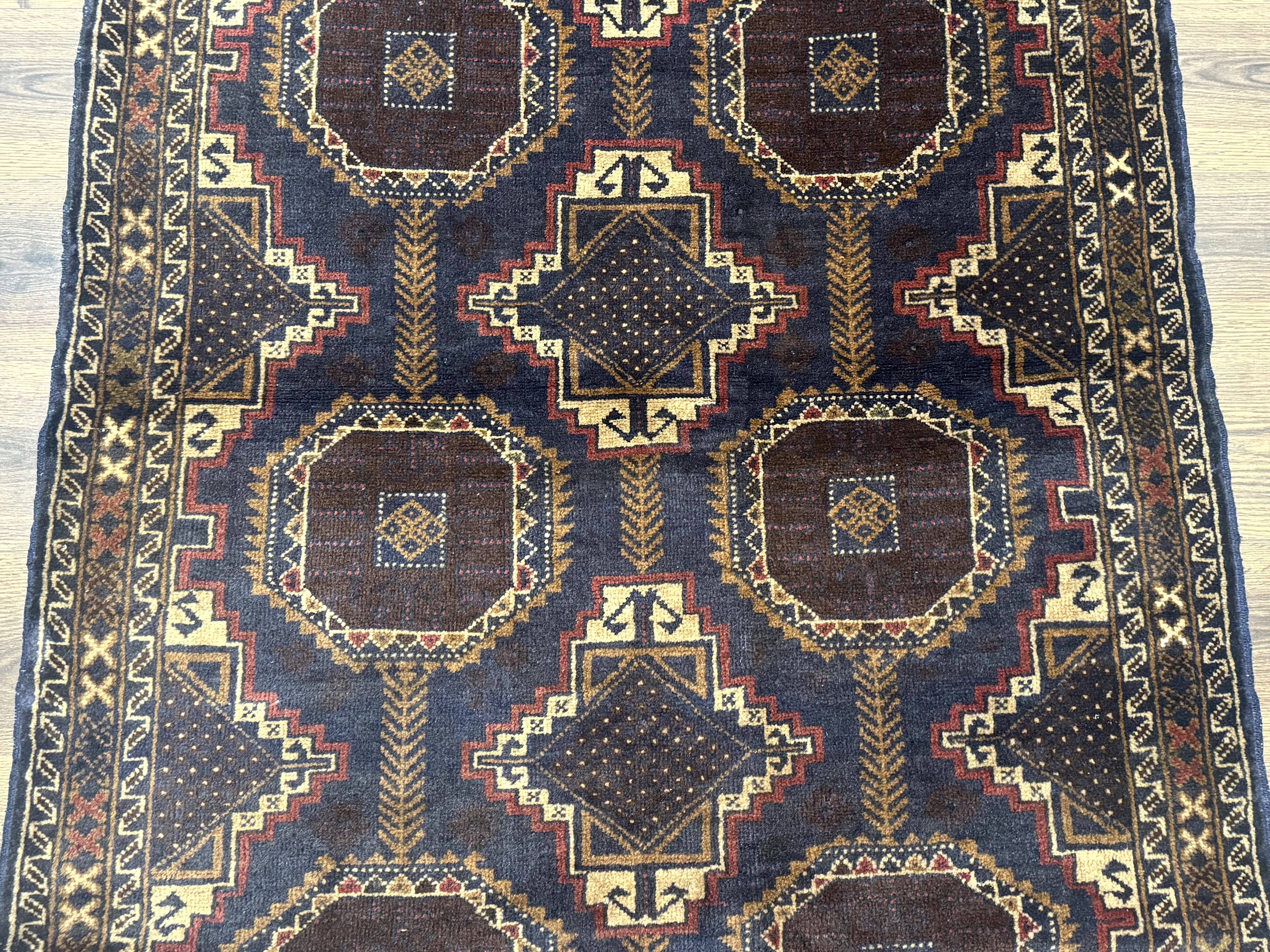 Navy Blue Afghan Balouch Rug 4x6, Handmade, New