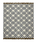 Indian Kilim Rug 8x10, Oat and Navy Blue, Dhurrie Carpet, Handmade, Wool