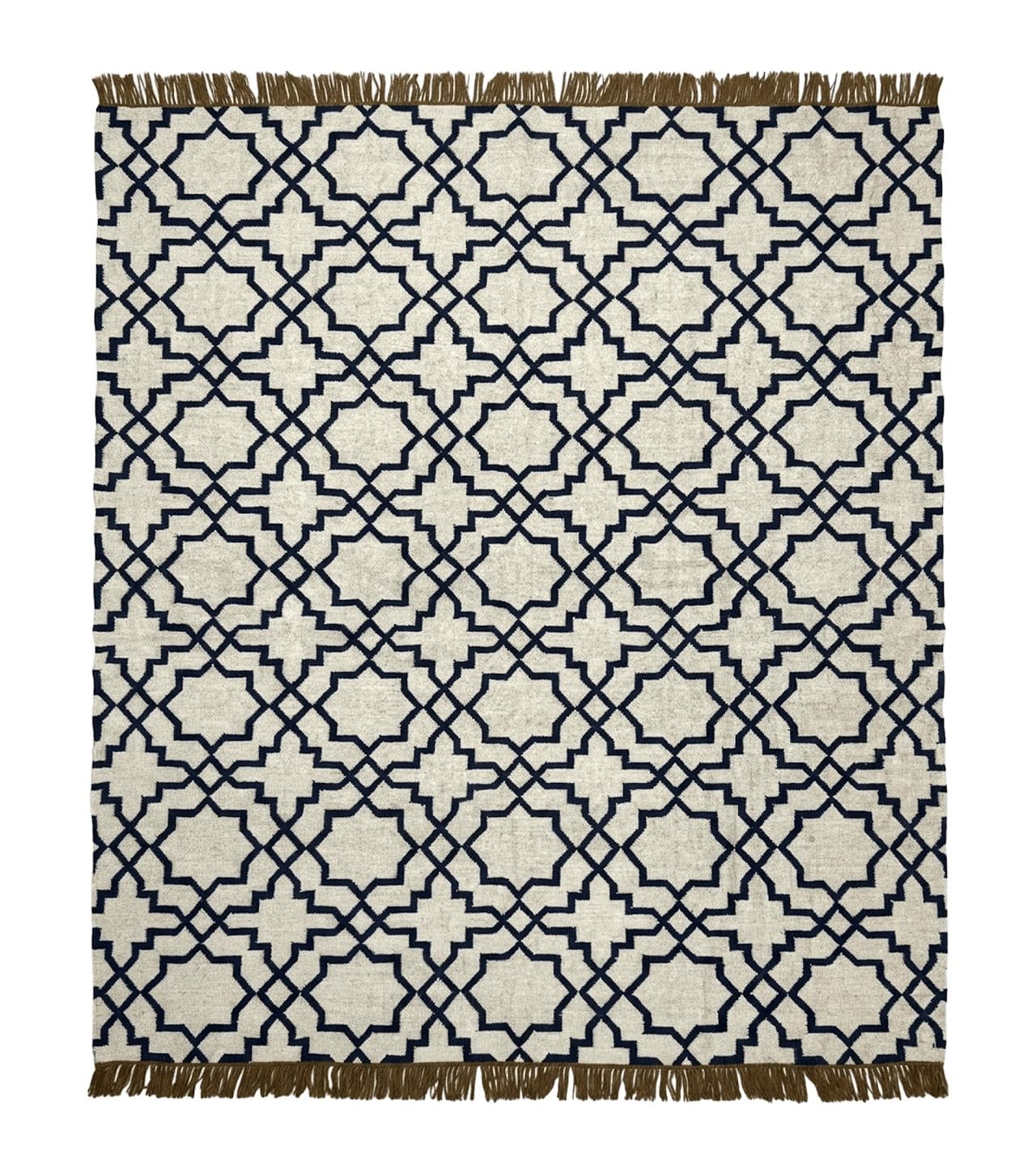 Indian Kilim Rug 8x10, Oat and Navy Blue, Dhurrie Carpet, Handmade, Wool