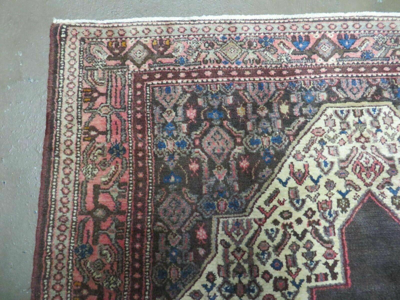 4' X 5' Antique Handmade India Floral Oriental Wool Rug Brown Vegetable Dyes