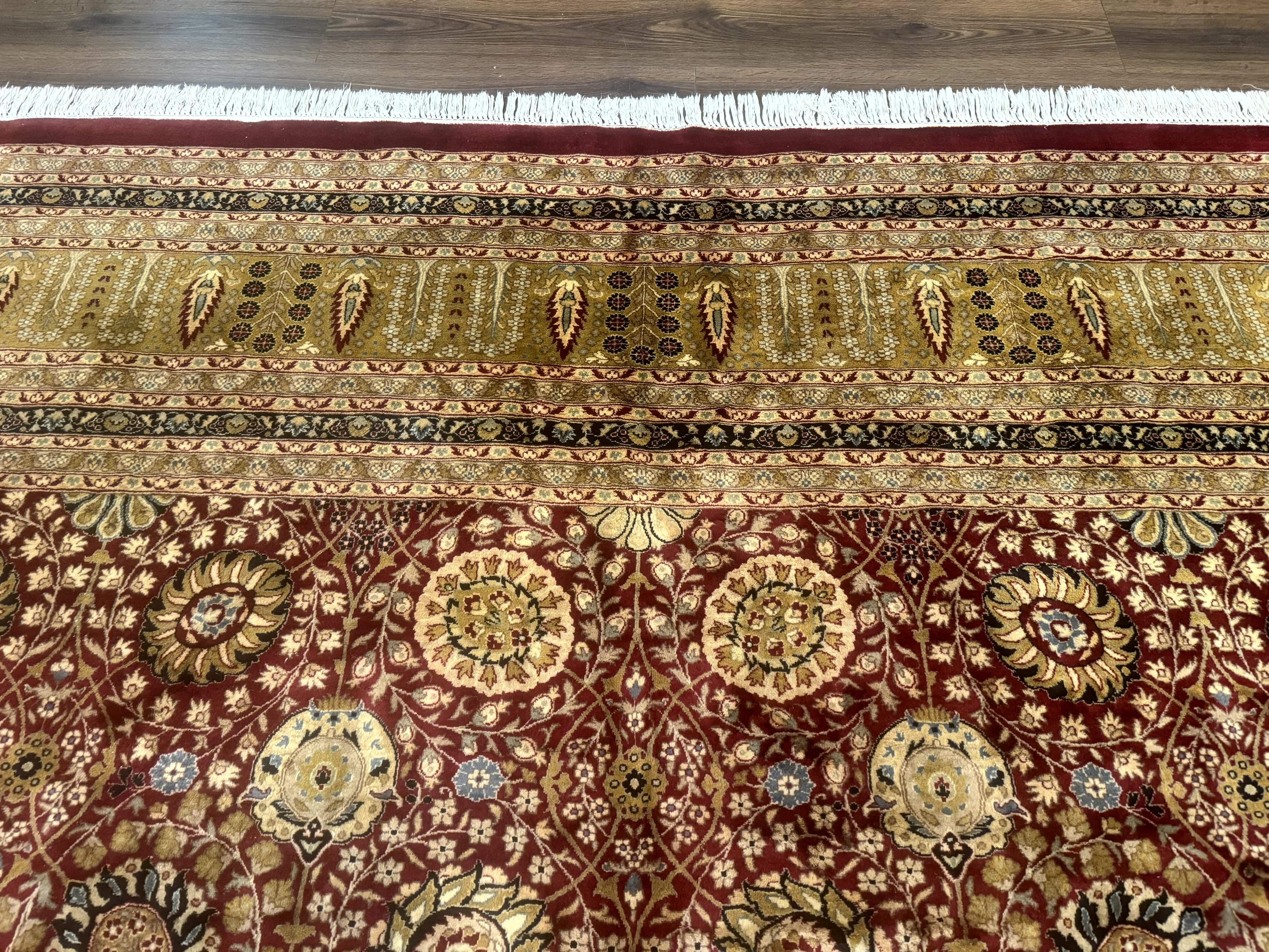 Palace Size Pak Persian Rug 12x15, Brick Red, Allover Pattern, Handmade Oversized Wool Oriental Carpet, Large Area Rug, Fine 225 KPSI