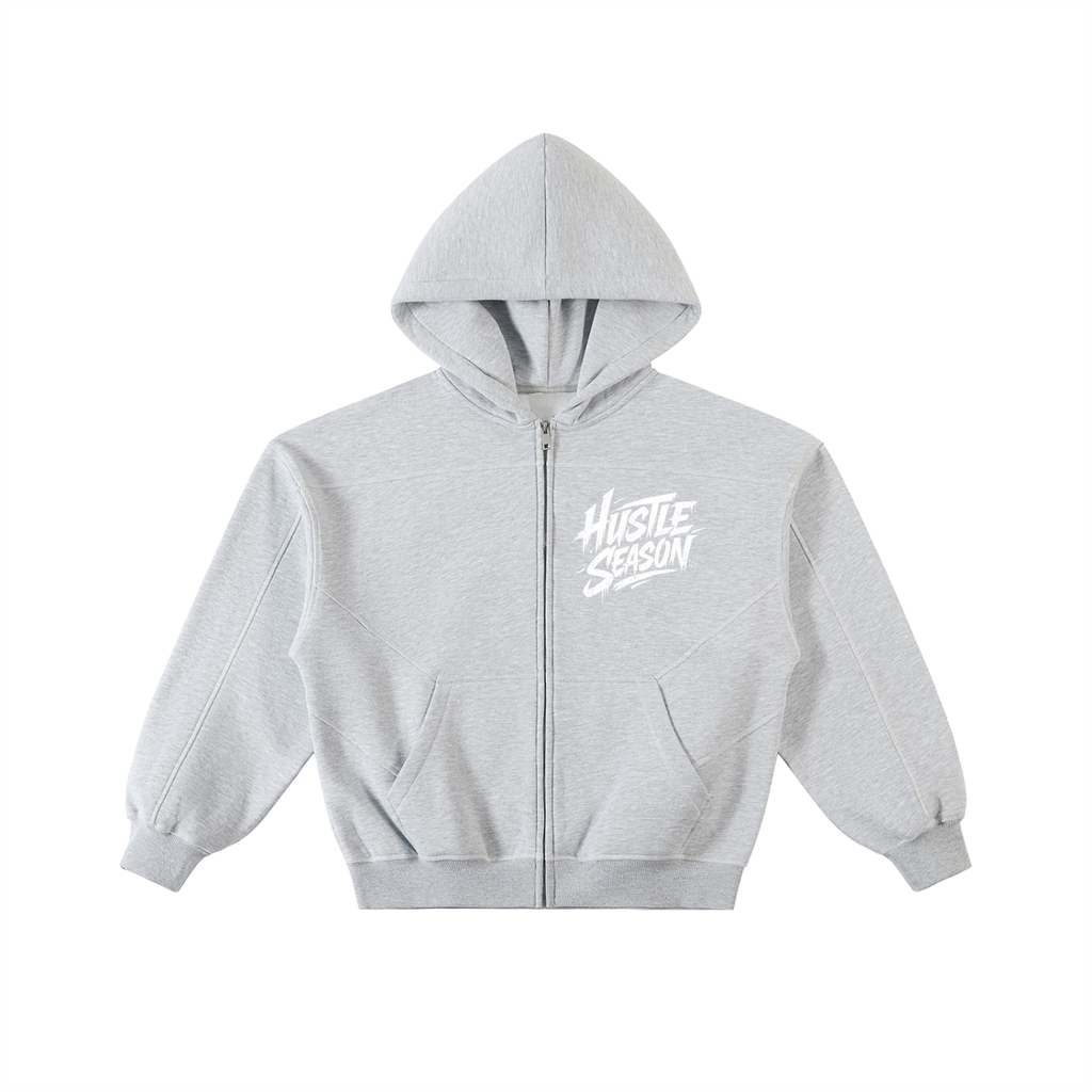 HUSTLE SEASON Contrast-Stitched Boxy Fleece Zip Hoodie