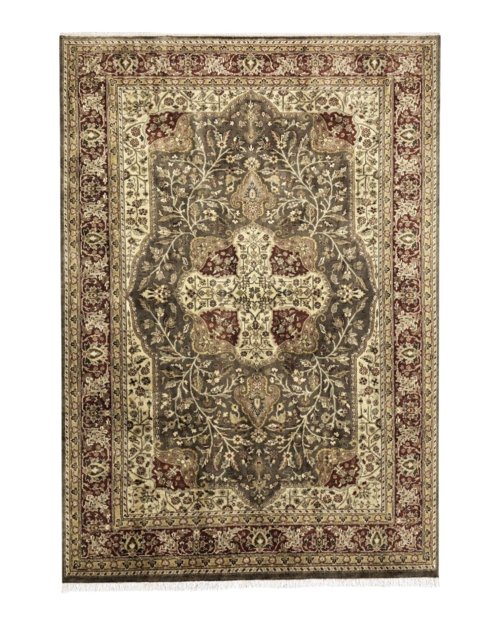 Indo Persian Rug 6x9, Wool Handmade Vintage Rug, Floral Cross Pattern
