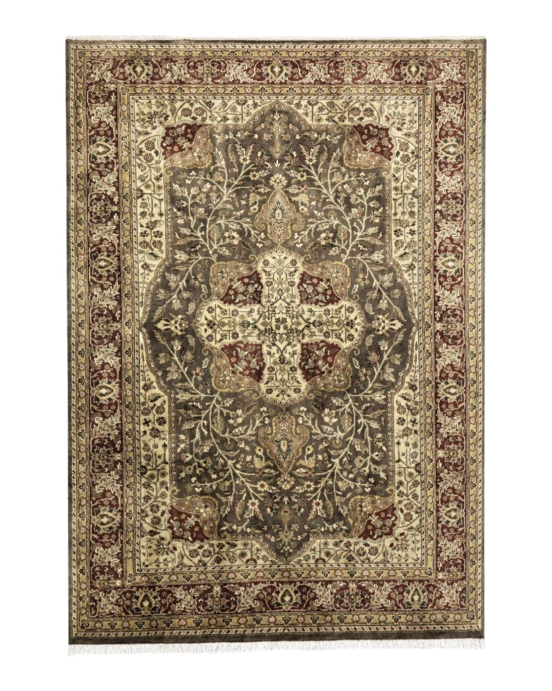 Indo Persian Rug 6x9, Wool Handmade Vintage Rug, Floral Cross Pattern