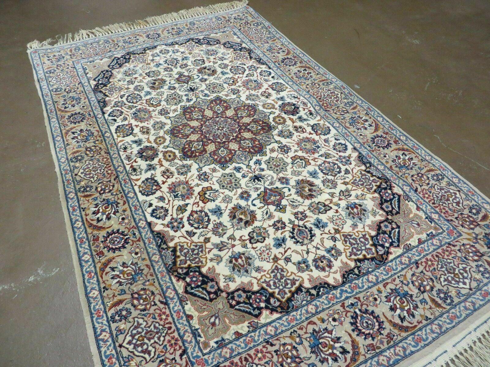 Persian Isfahan Rug 3x6, Fine 650 KPSI, Hand Knotted, Ivory