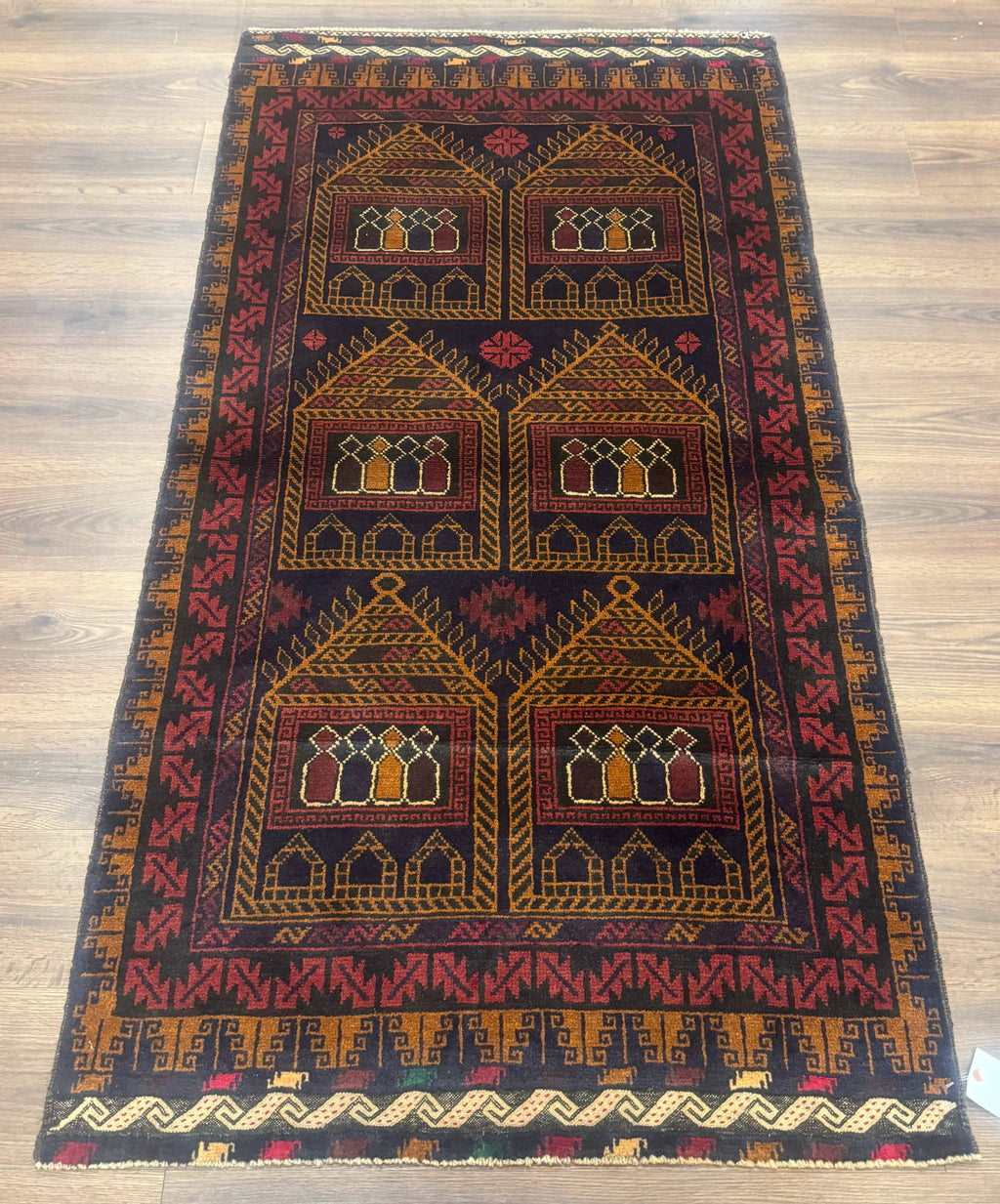 Afghan Rug 3x7, Navy Blue, Tribal Rug, Balouch Carpet, New