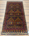 Afghan Rug 3x7, Navy Blue, Tribal Rug, Balouch Carpet, New