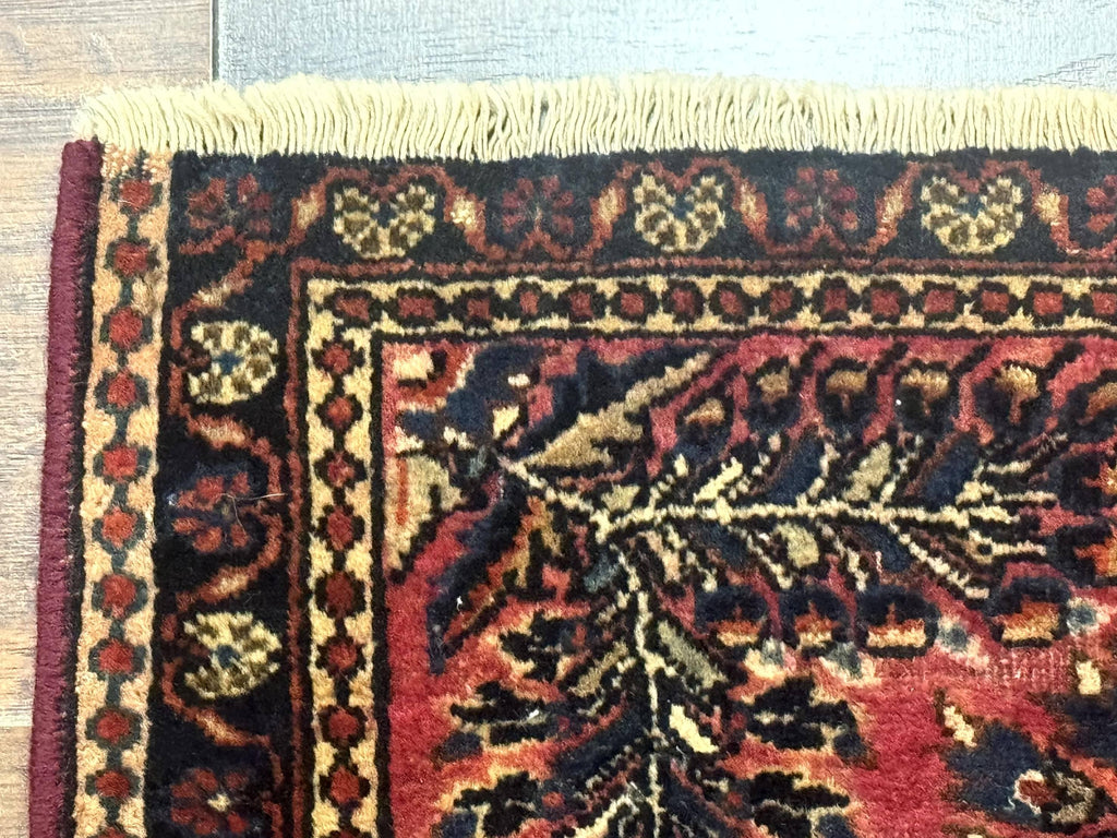 Small Antique Persian Sarouk Rug 2x2 ft, Red 1920s Wool Rug