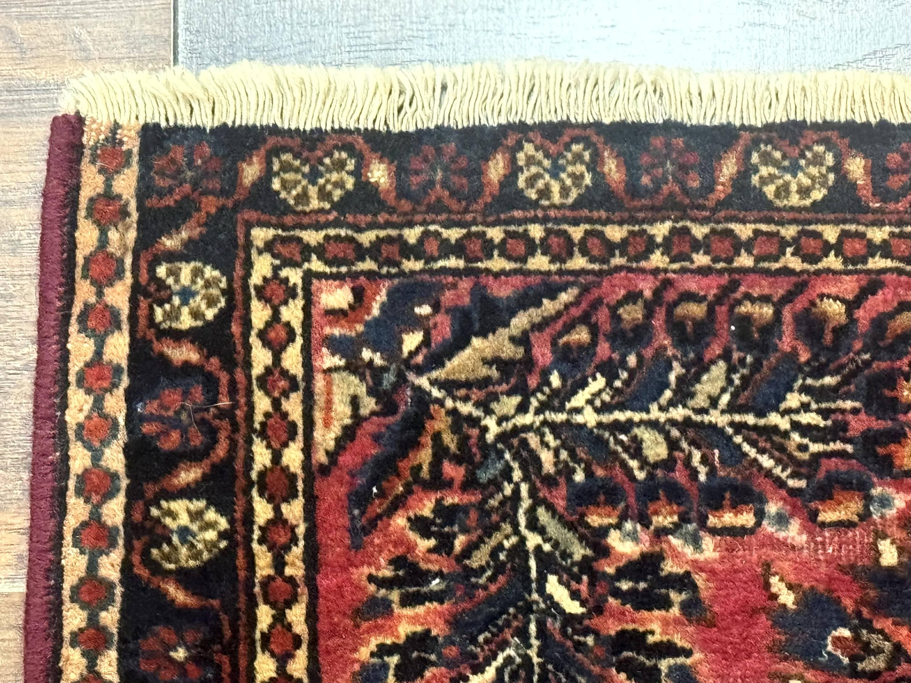 Small Antique Persian Sarouk Rug 2x2 ft, Red 1920s Wool Rug