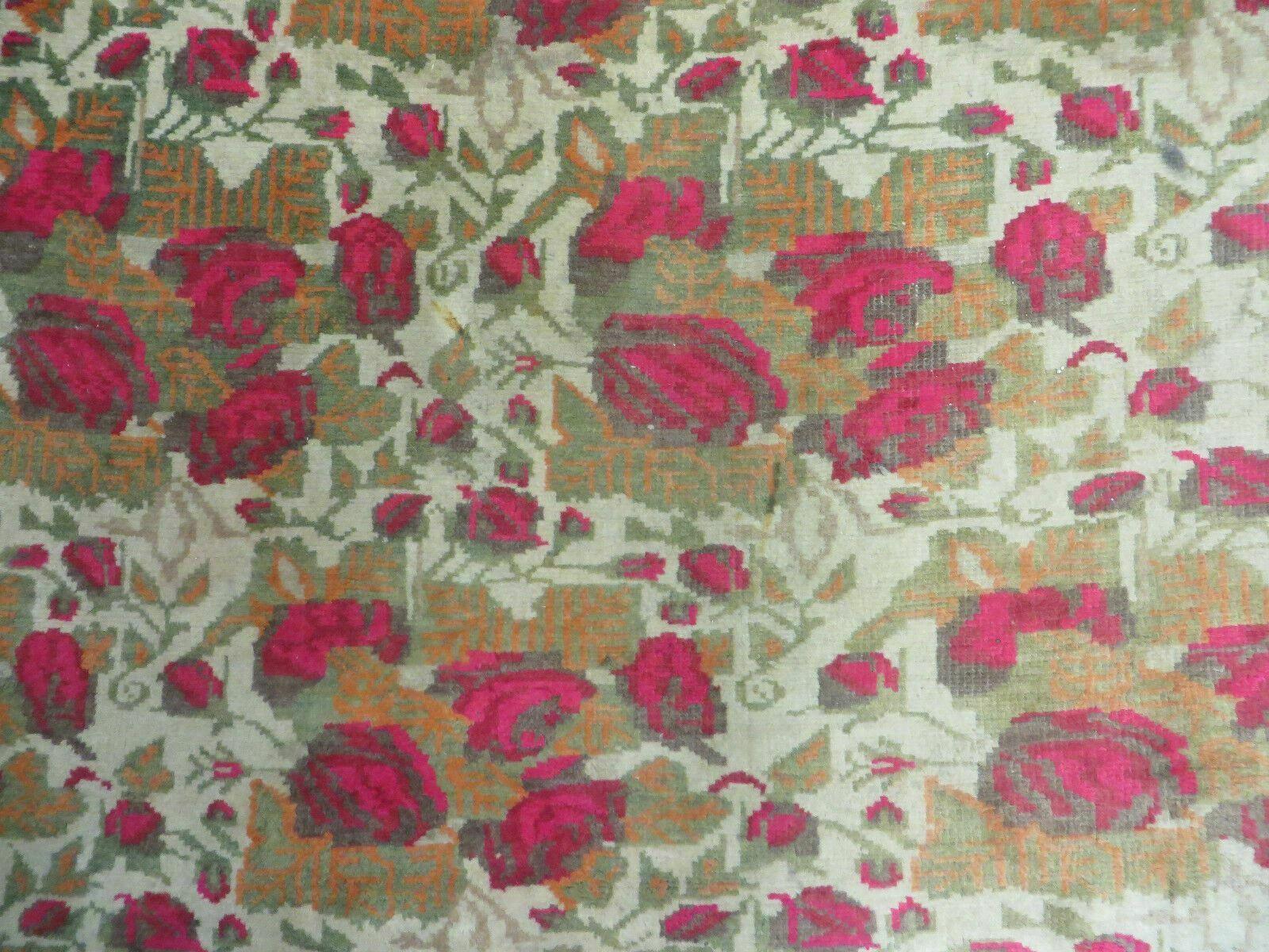 5' X 6' Antique Handmade India Floral Oriental Wool Rug Roses Flowers Traditional Contemporary Design