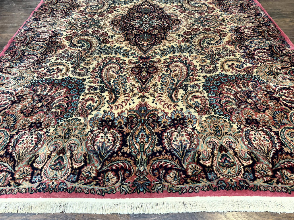 Antique Karastan Kirman Rug 8.8 x 12, Imperial Karastan #1427, Ivory Kirman