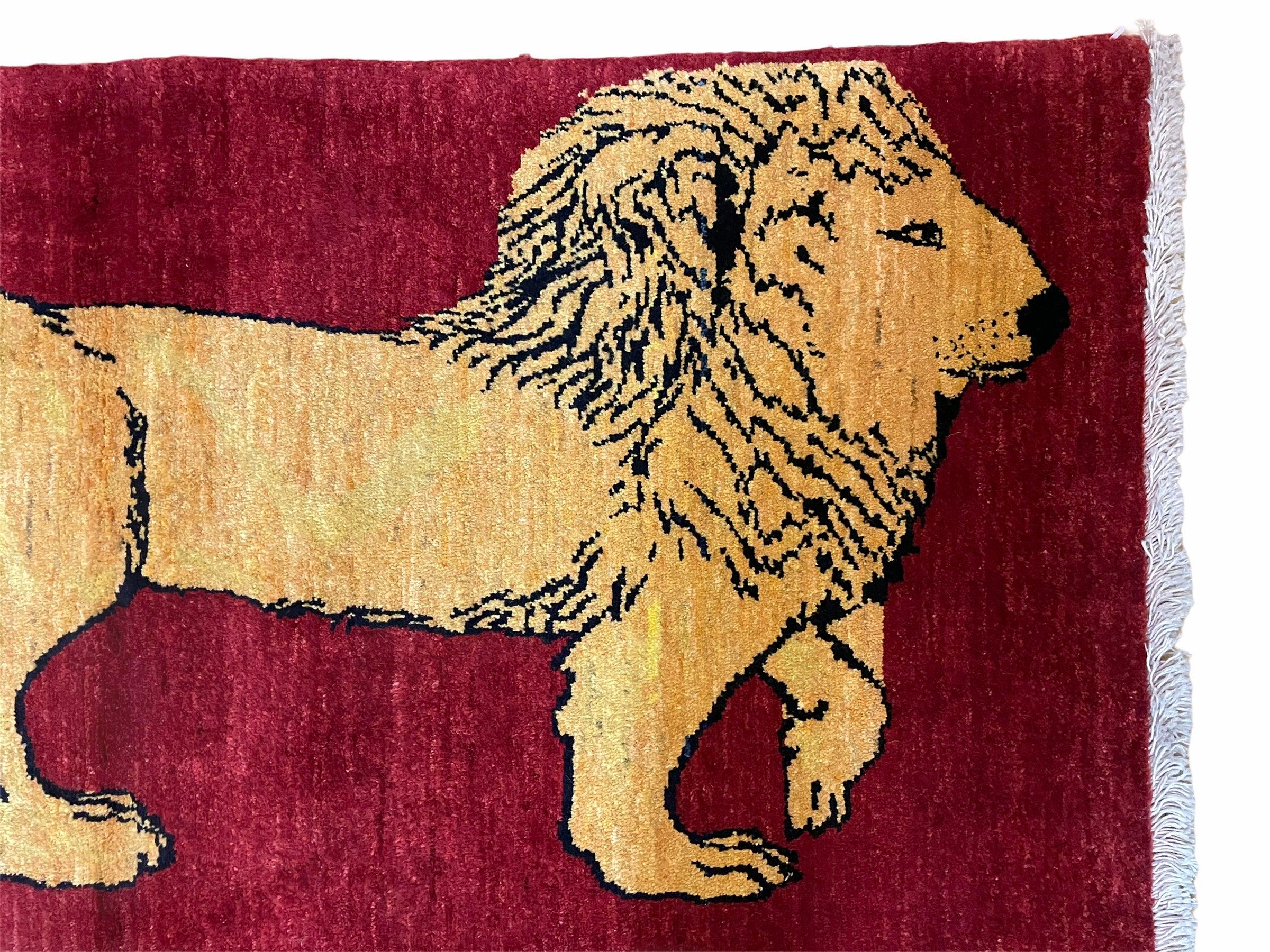 3 X 5 Handmade Hand-Knotted Quality Wool Rug Lion Red Veg Dyes Tribal Pictorial