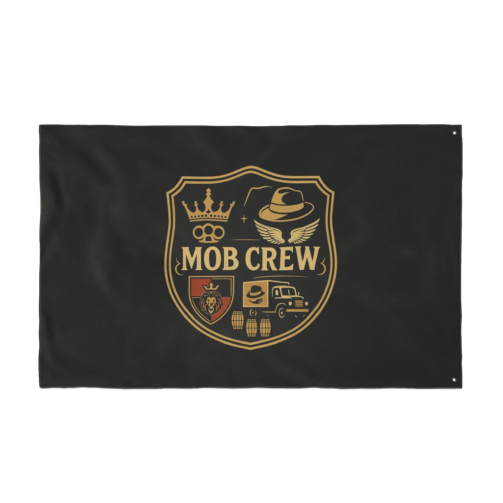 Mob Crew 4 Family Shield Flag – Vintage Mafia Emblem Double-Sided Outdoor Banner