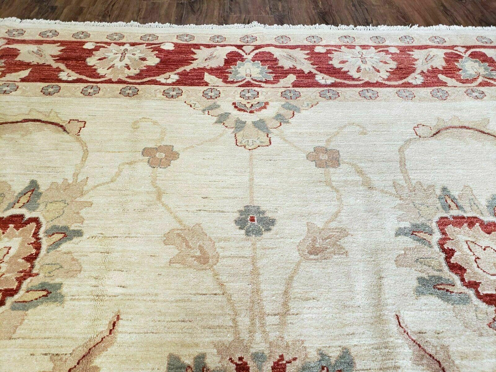 Peshawar Rug 10x14 Rug 10x14 Vintage Rug 10x14 Handmade Rug Chobi Rug Ivory Beige Red Rug