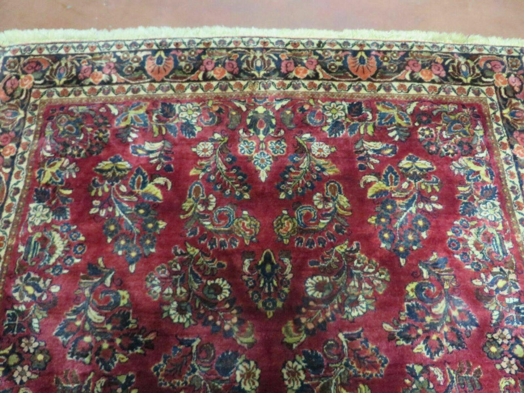 Persian Sarouk Rug 4x6, Red, Floral, Antique