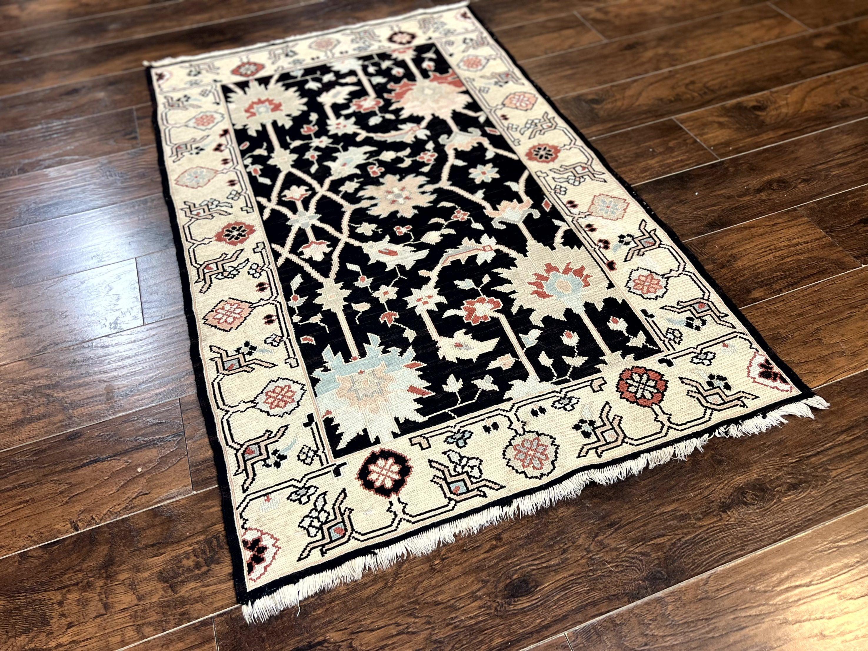 Turkish Flatweave Kilim Rug 3x5, Black, Handmade Vintage Wool Carpet
