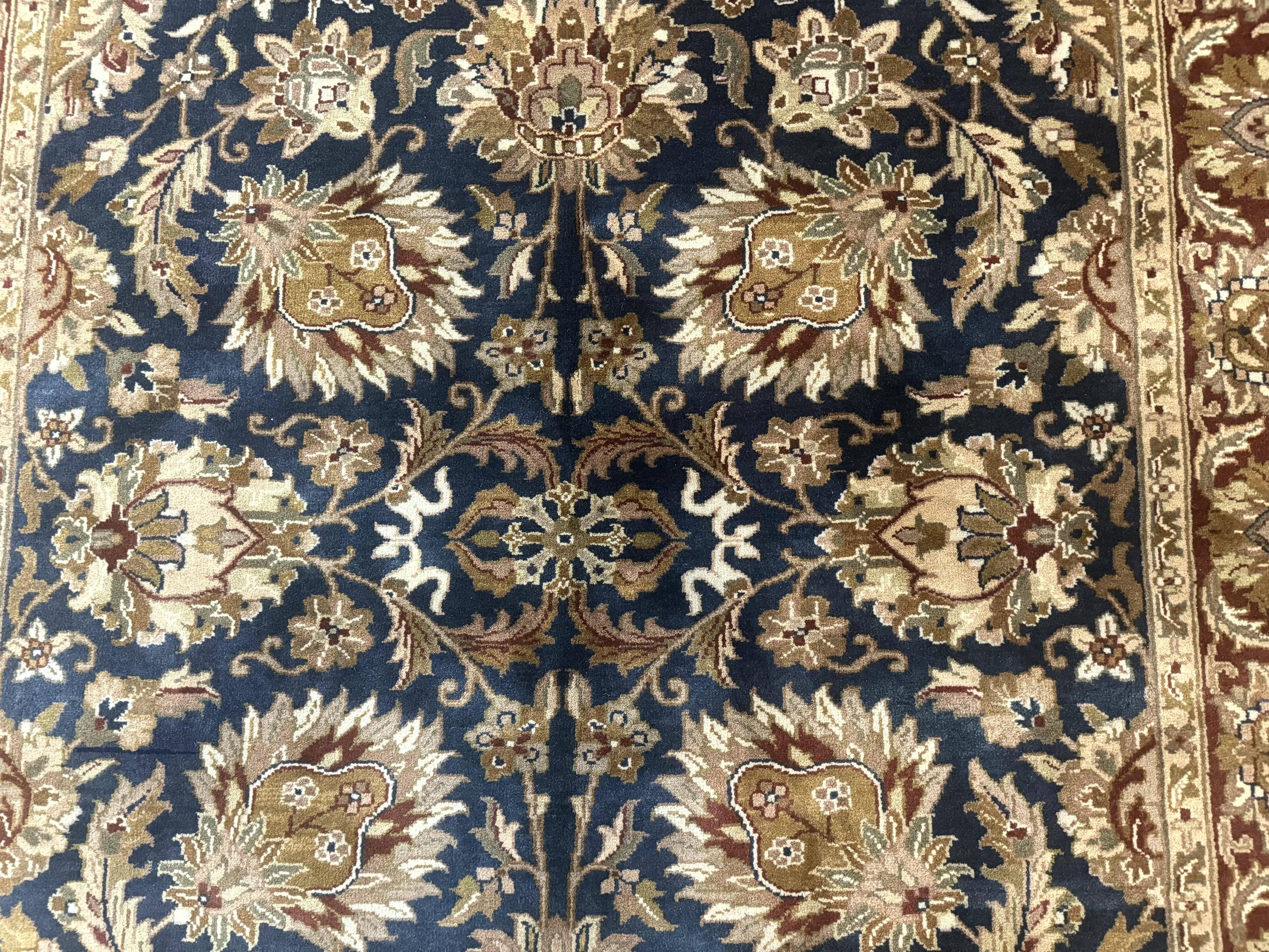 Indian Agra Rug 6x9, Floral, Traditional Rug, Dark Green Maroon Tan