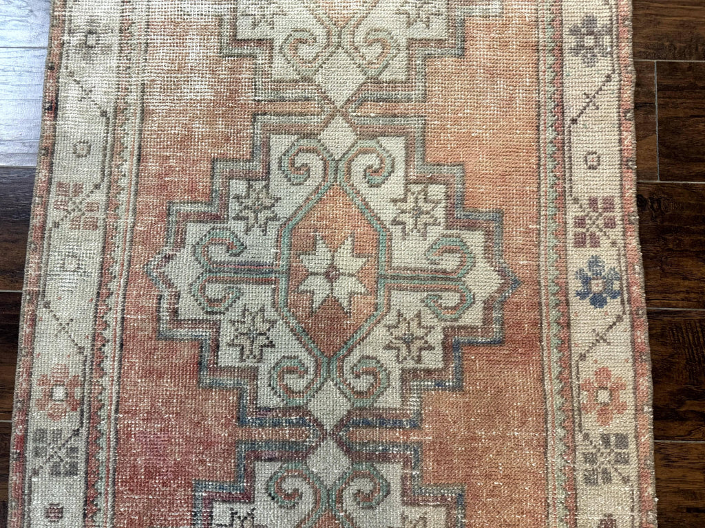 Antique Turkish Runner Rug 3 x 9.6, Farmhouse Rug, Geometric Runner, Handmade, Vintage Rug for Modern Home