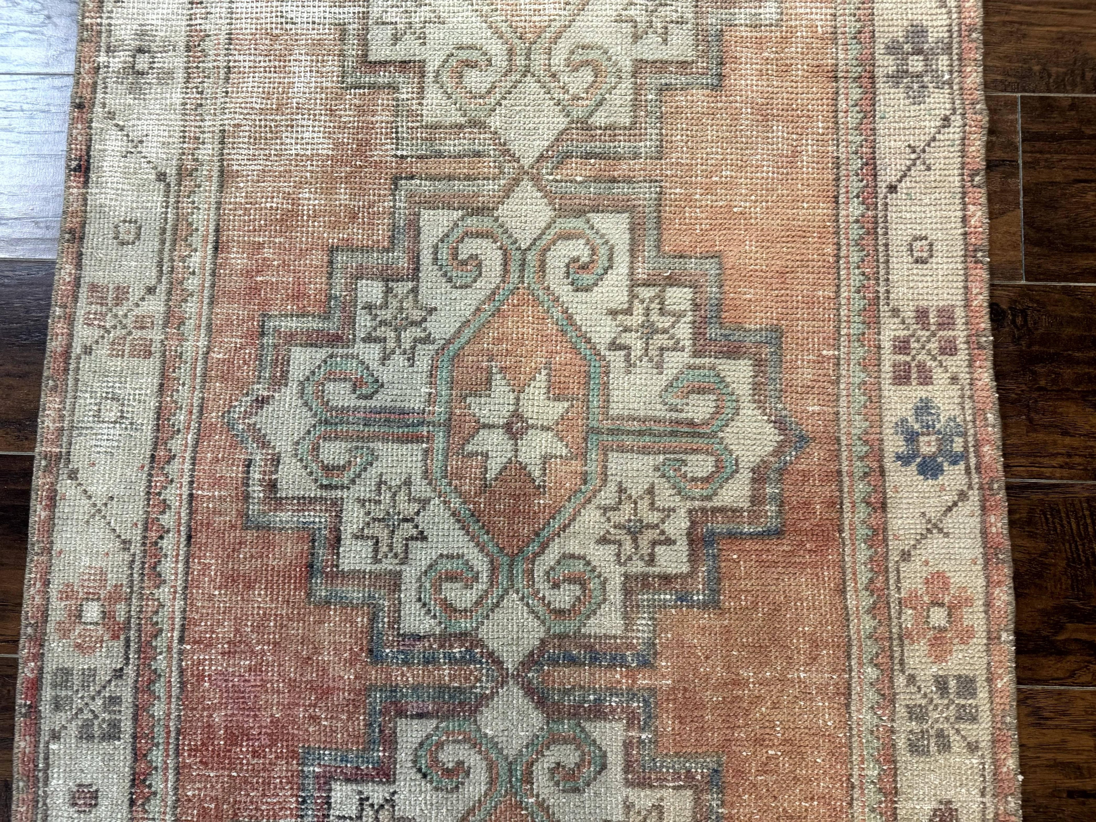 Antique Turkish Runner Rug 3 x 9.6, Farmhouse Rug, Geometric Runner, Handmade, Vintage Rug for Modern Home