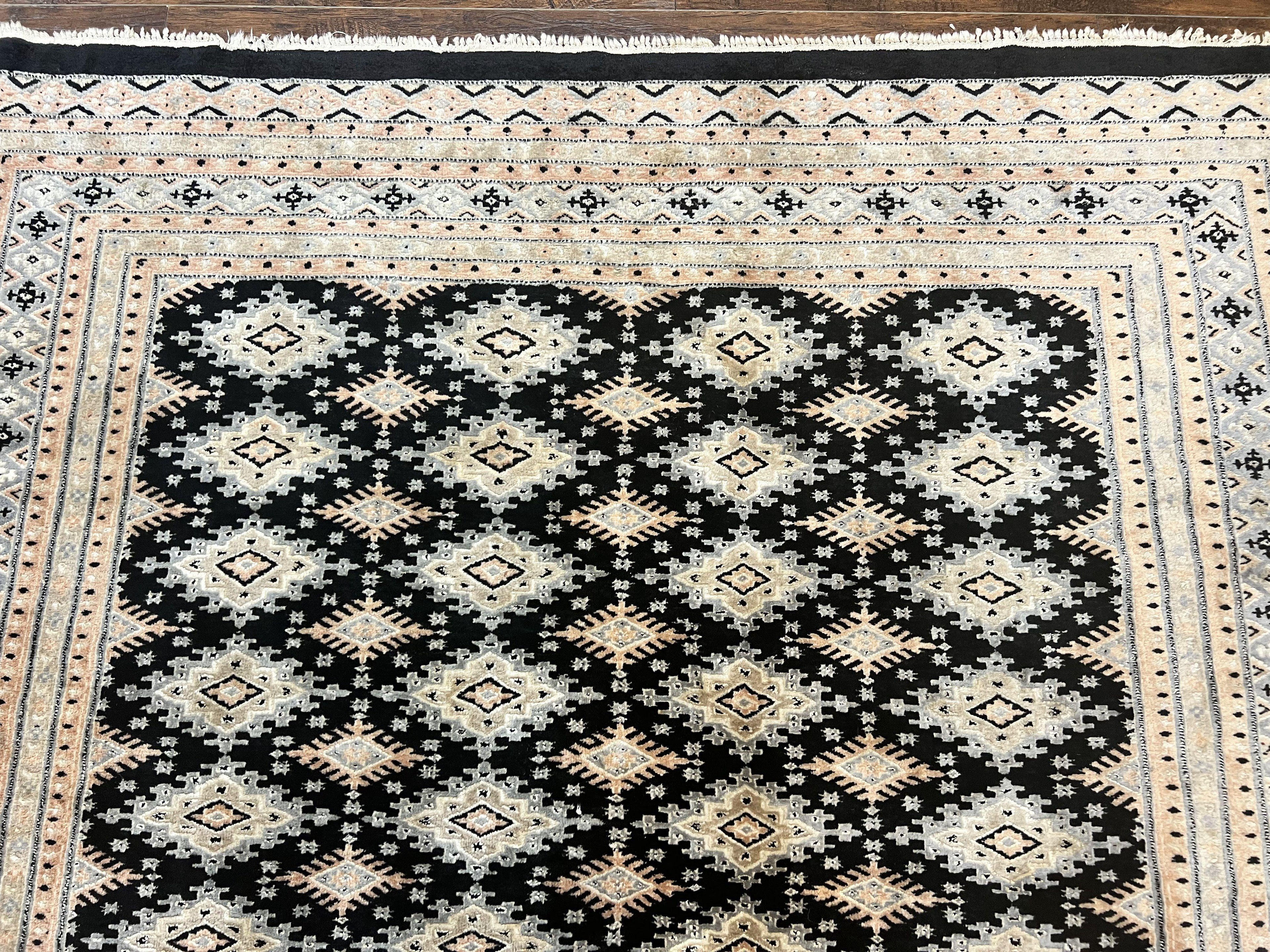 Pakistani Bokhara Rug 6x9, Hand Knotted Vintage Wool Carpet with Silk Highlights, Very Fine 320 KPSI, Medium Size